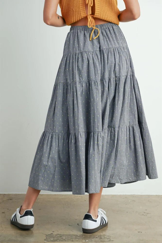 Black Printed Tiered Maxi Skirt - Image 3