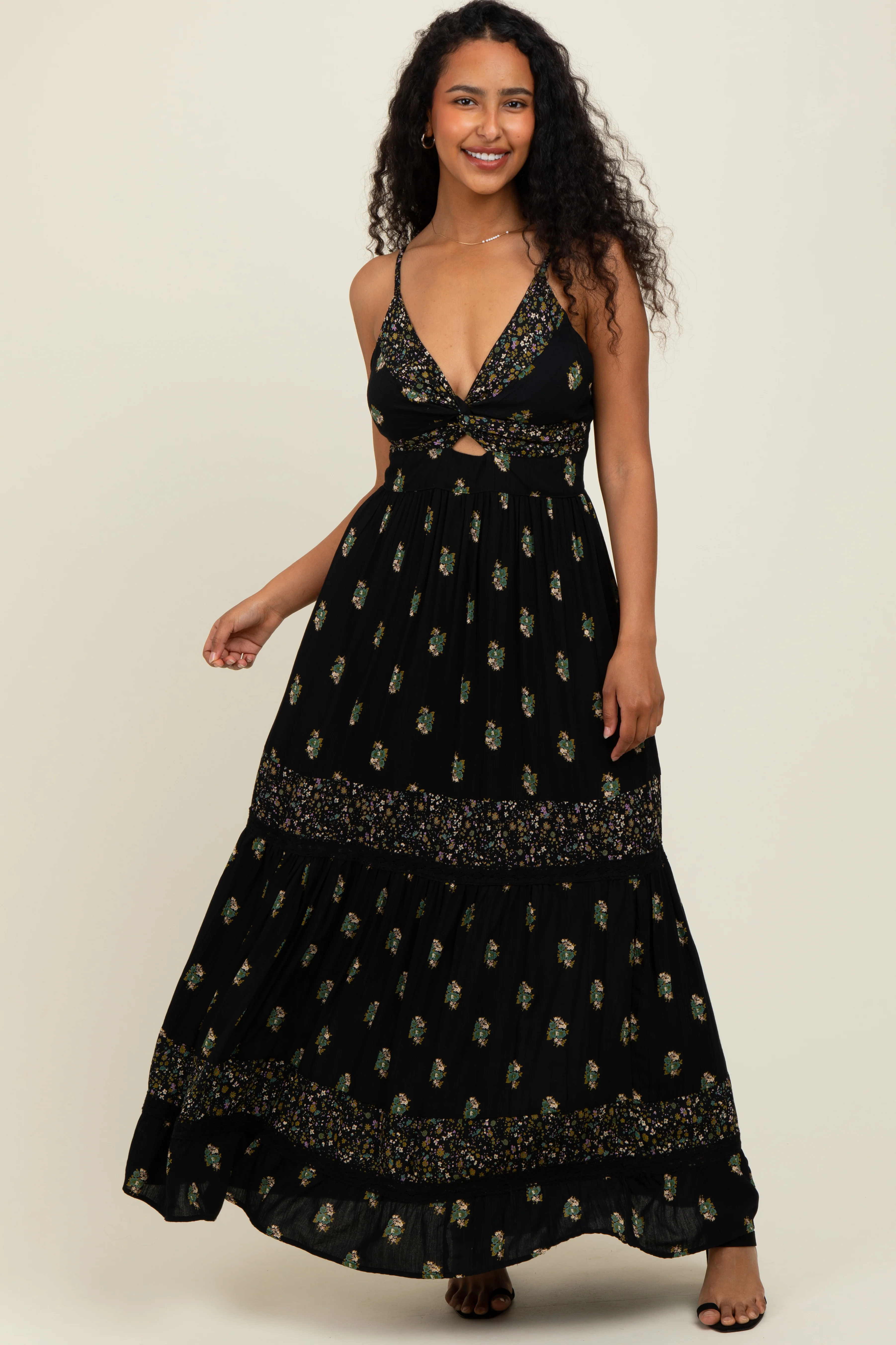 Black Printed Twist Front Cutout Maternity Maxi Dress - Image 5