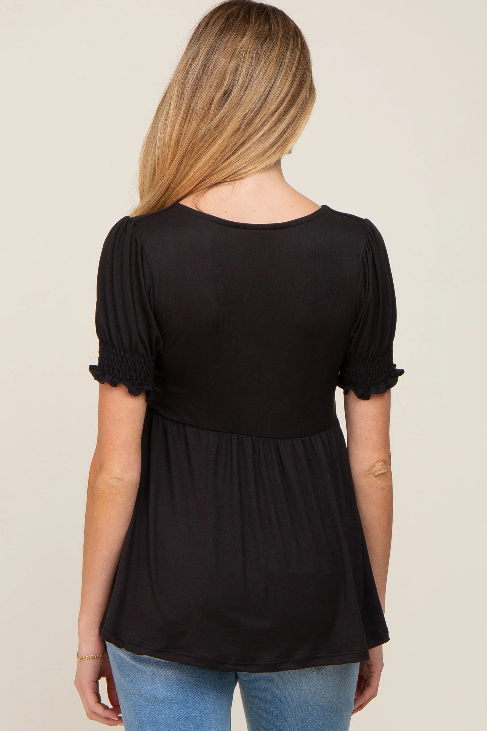 Black Puff Sleeve Crossover Maternity/Nursing Top - Image 3