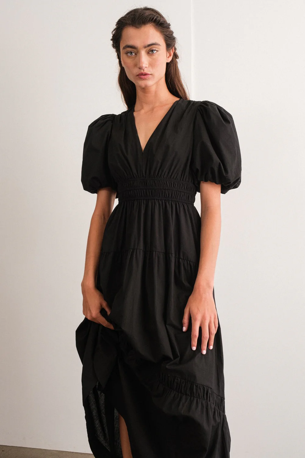 Black Puff Sleeve Midi Dress - Image 3