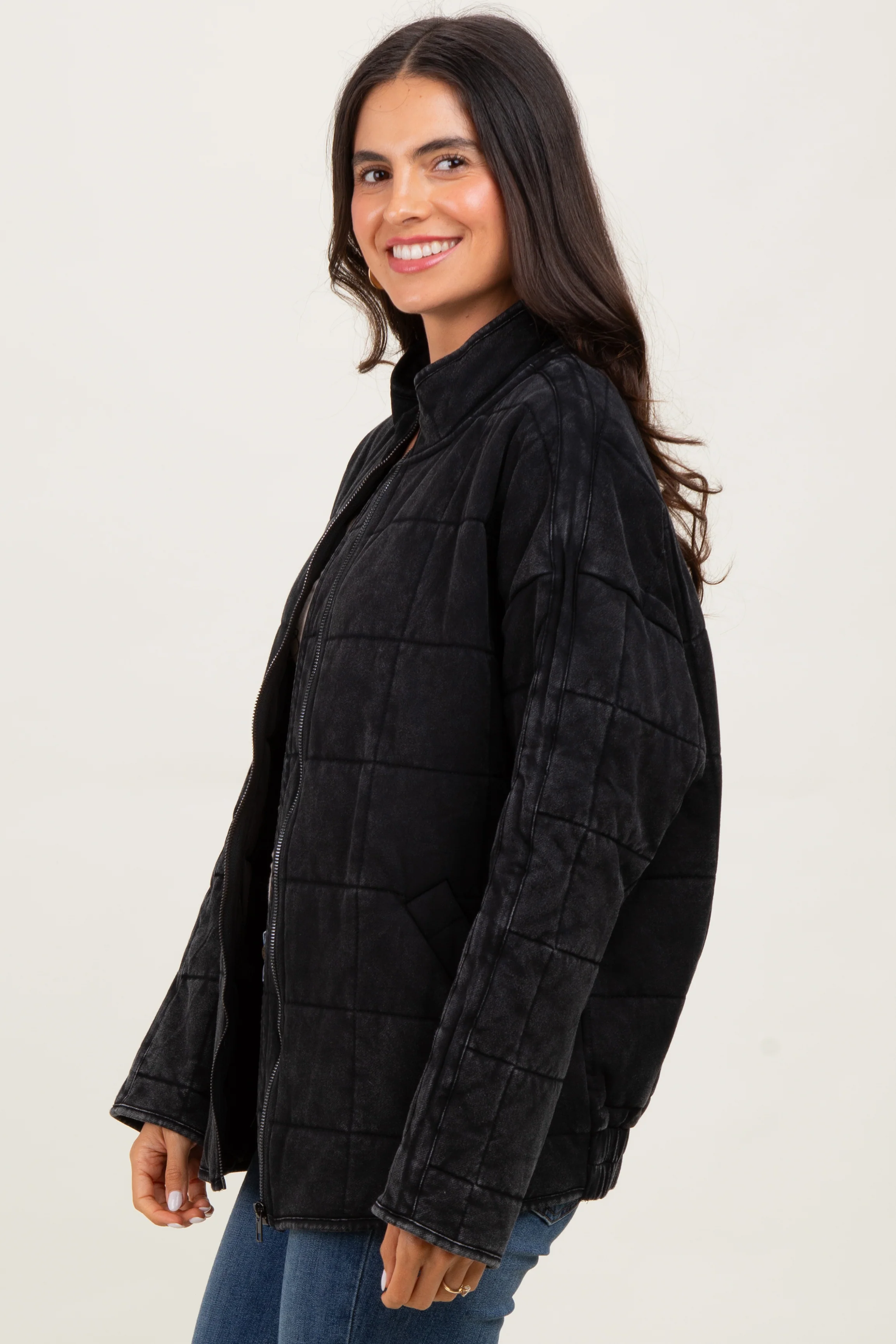 Black Quilted Oversized Jacket - Image 3
