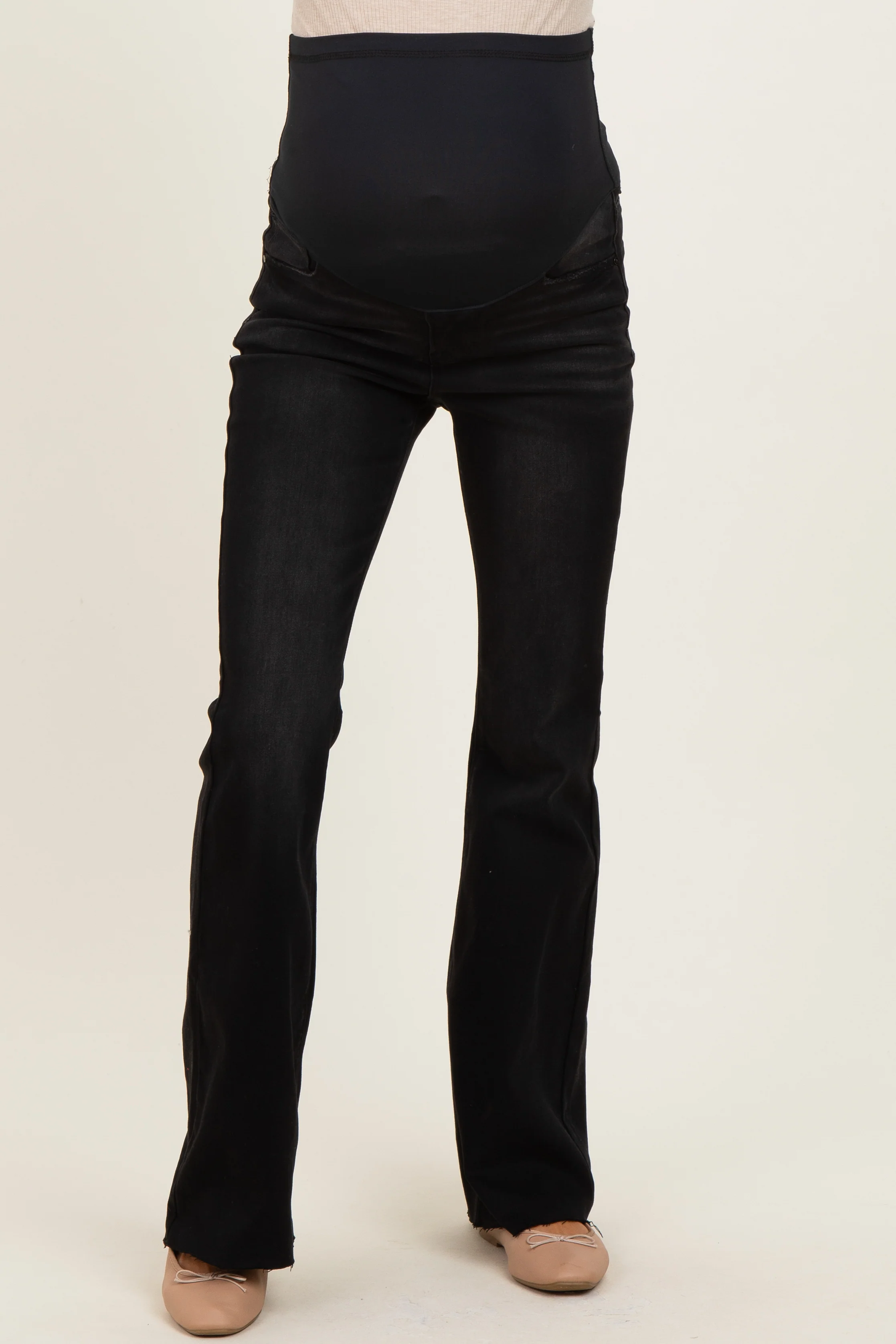 Black Raw Hem Maternity Flare Jeans - Image 2