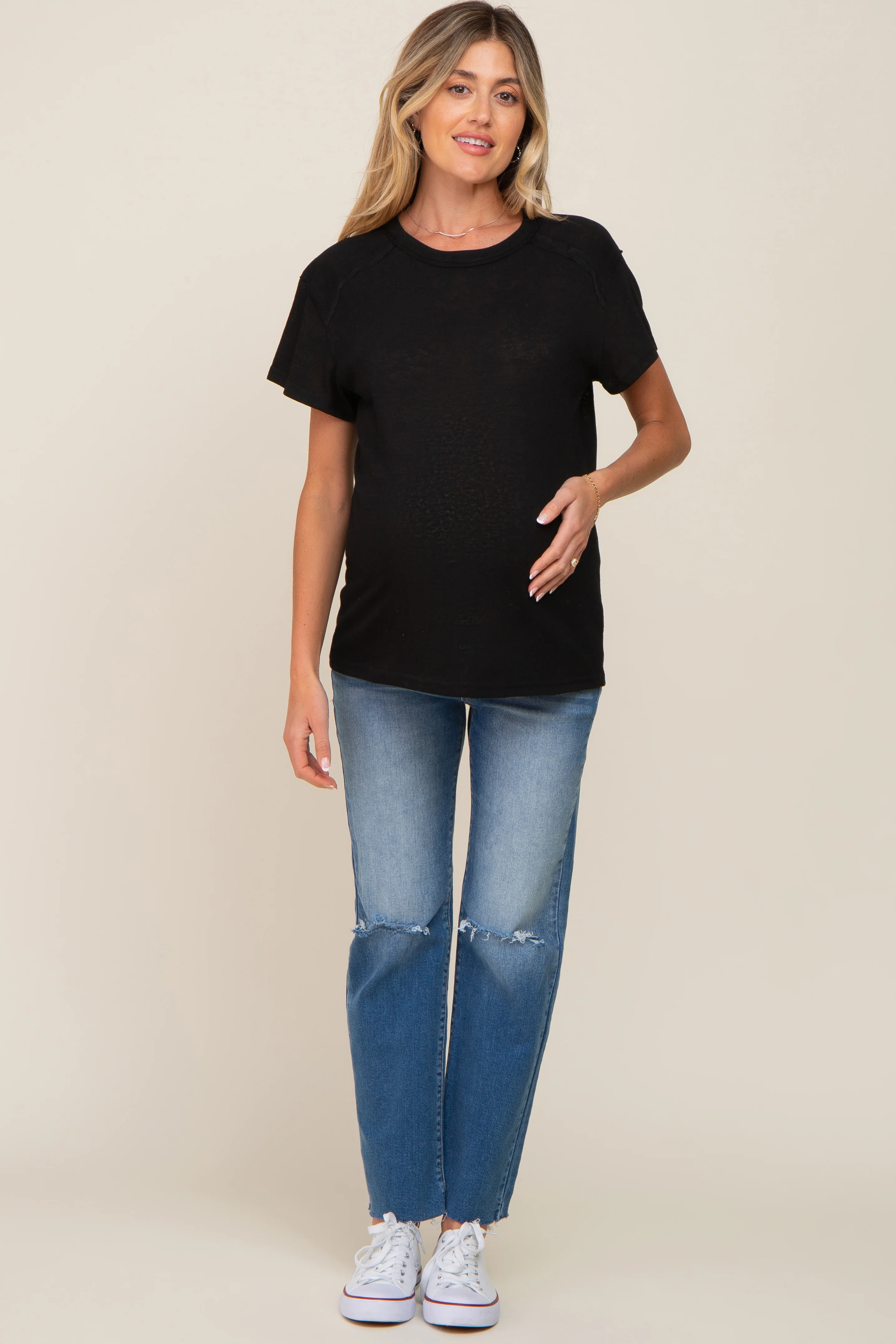 Black Raw Hem Maternity Tee - Image 4