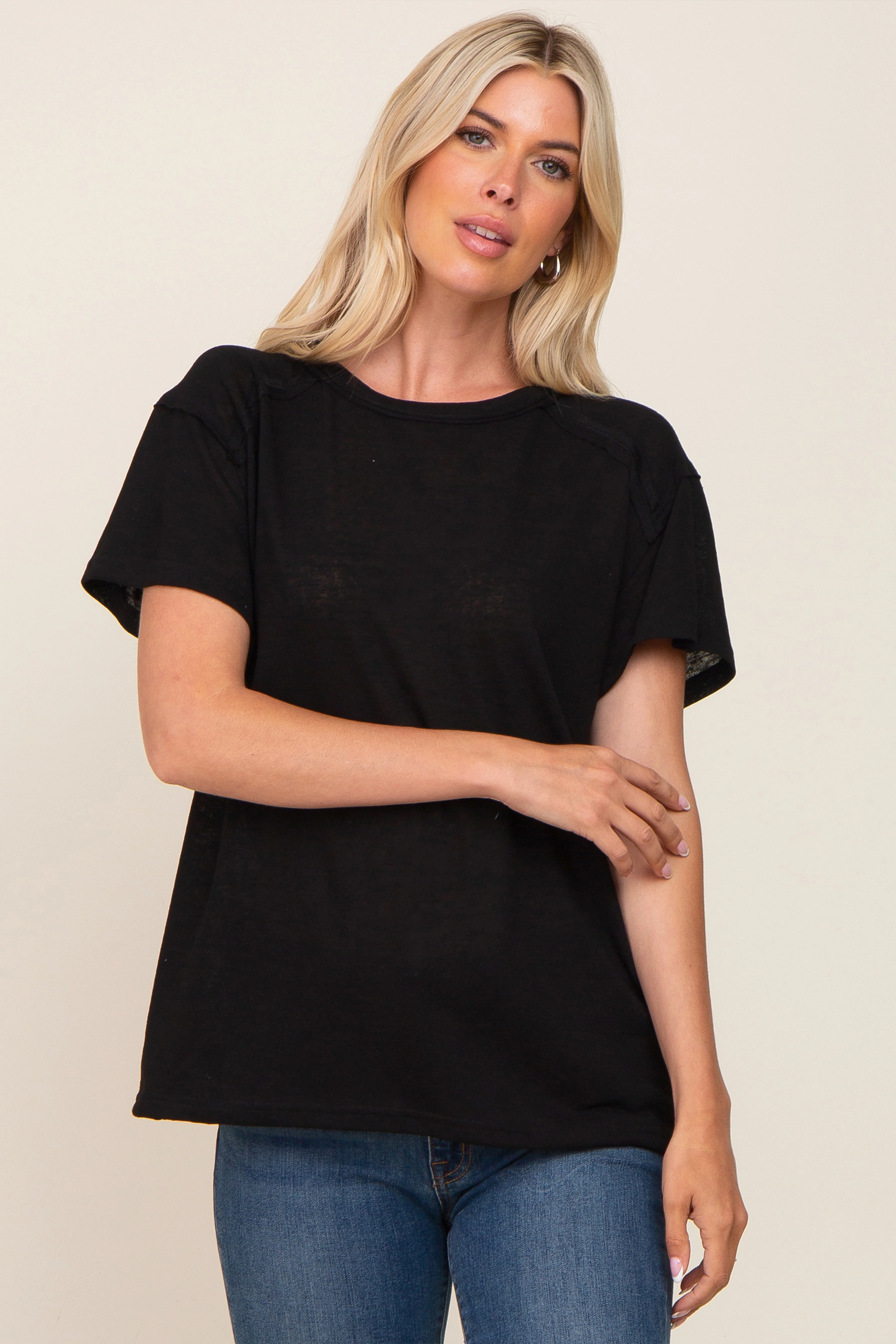 Black Raw Hem Maternity Tee - Image 5