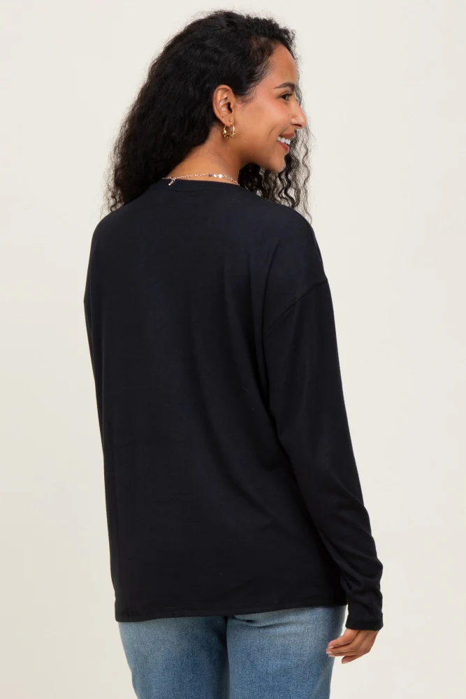 Black Relaxed Fit Maternity Long Sleeve Top - Image 4