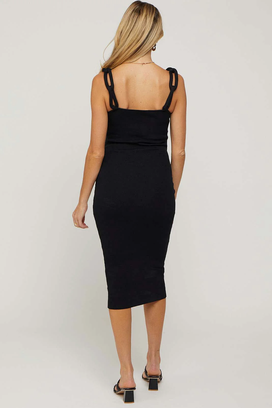 Black Ribbed Chain Link Strap Maternity Midi Dress - Image 3