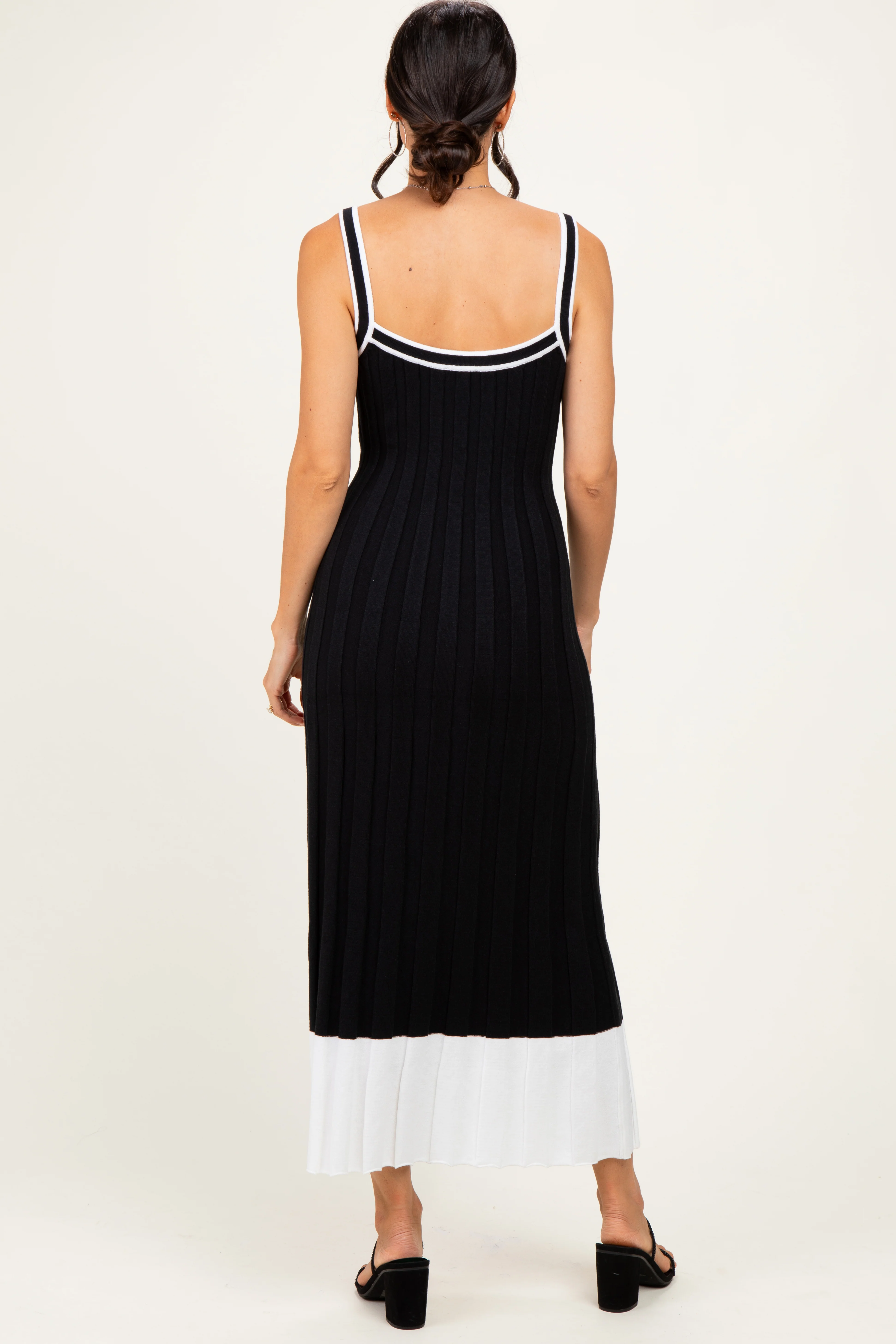 Black Ribbed Colorblock Sleeveless Maxi Dress - Image 3
