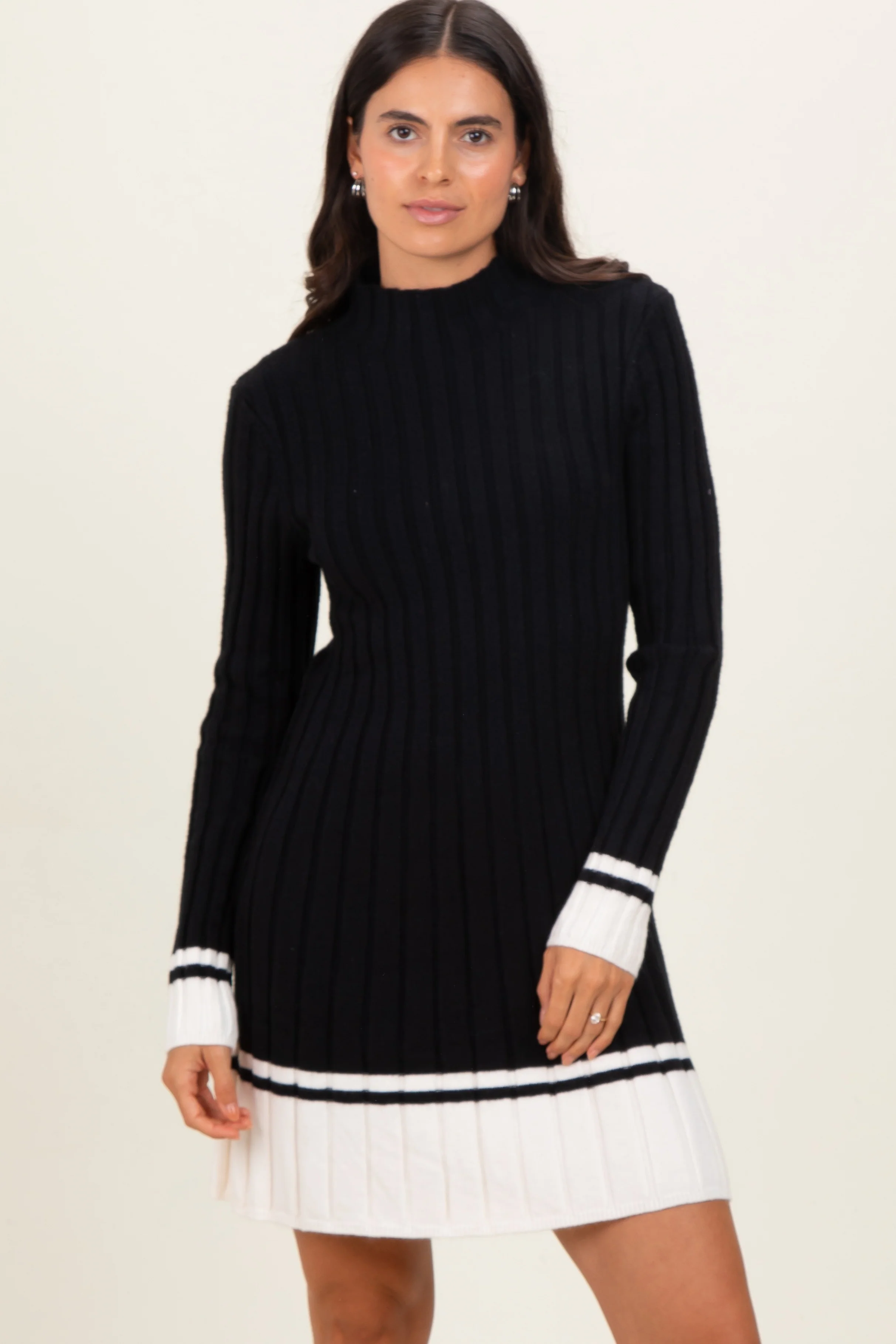 Black Ribbed Contrast Hem Maternity Sweater Dress - Image 6