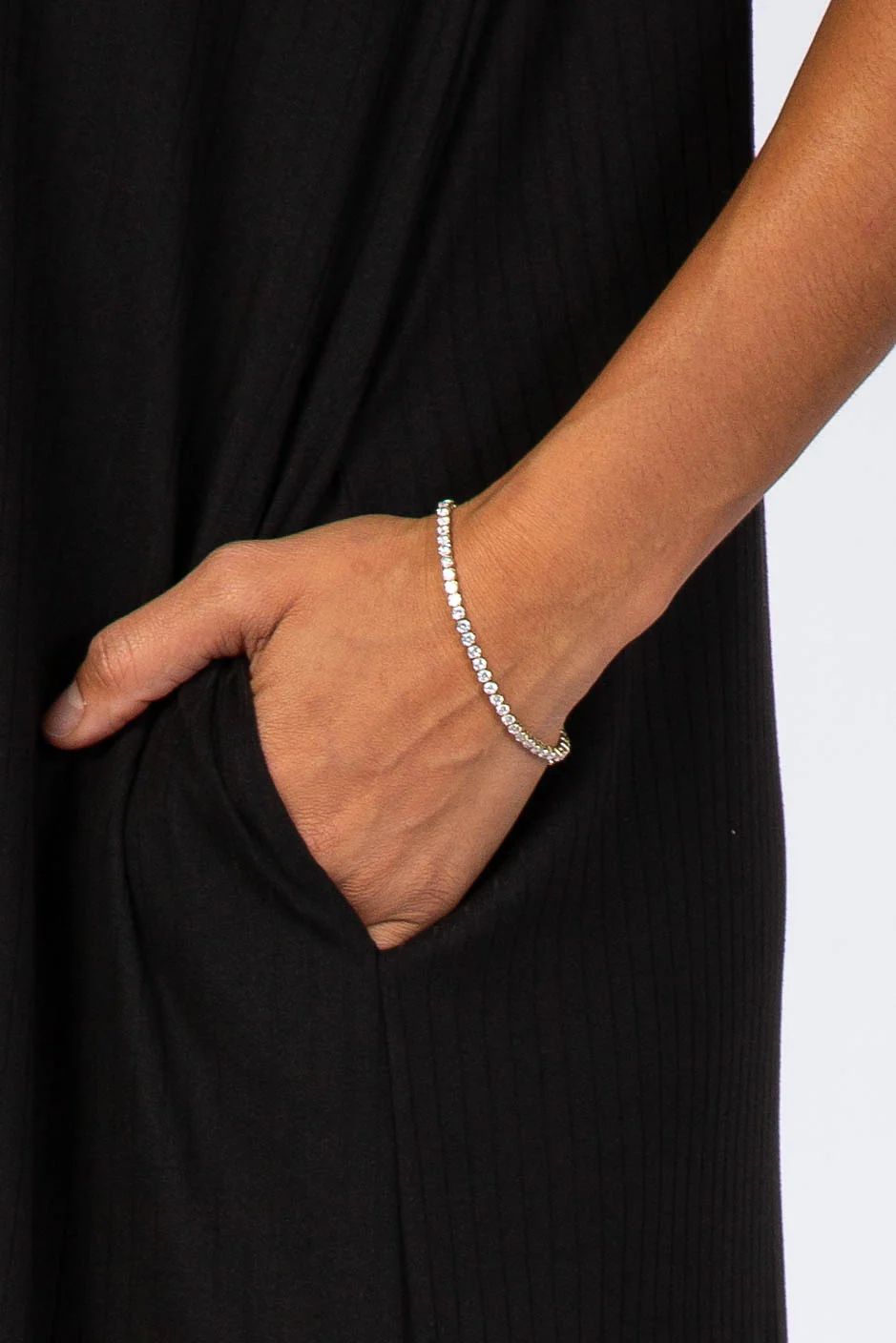 Black Ribbed Curved Hem Midi Dress - Image 4