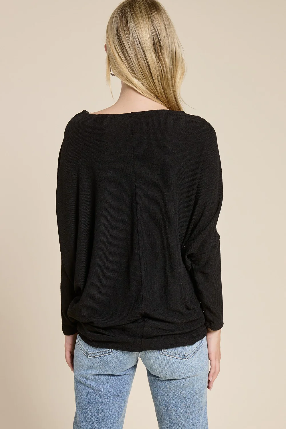 Black Ribbed Dolman Top - Image 3