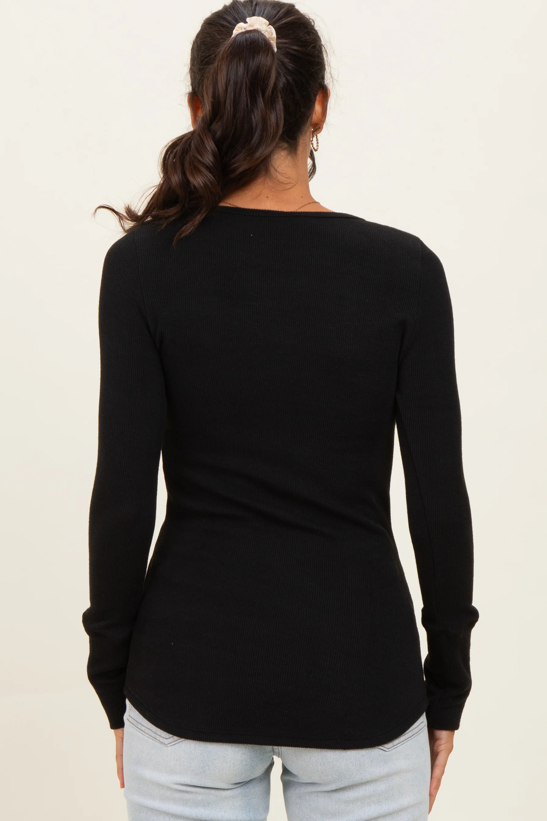 Black Ribbed Henley Top - Image 4