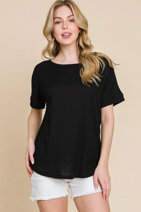 Black Ribbed Knit Maternity Short Sleeve Top - Image 4