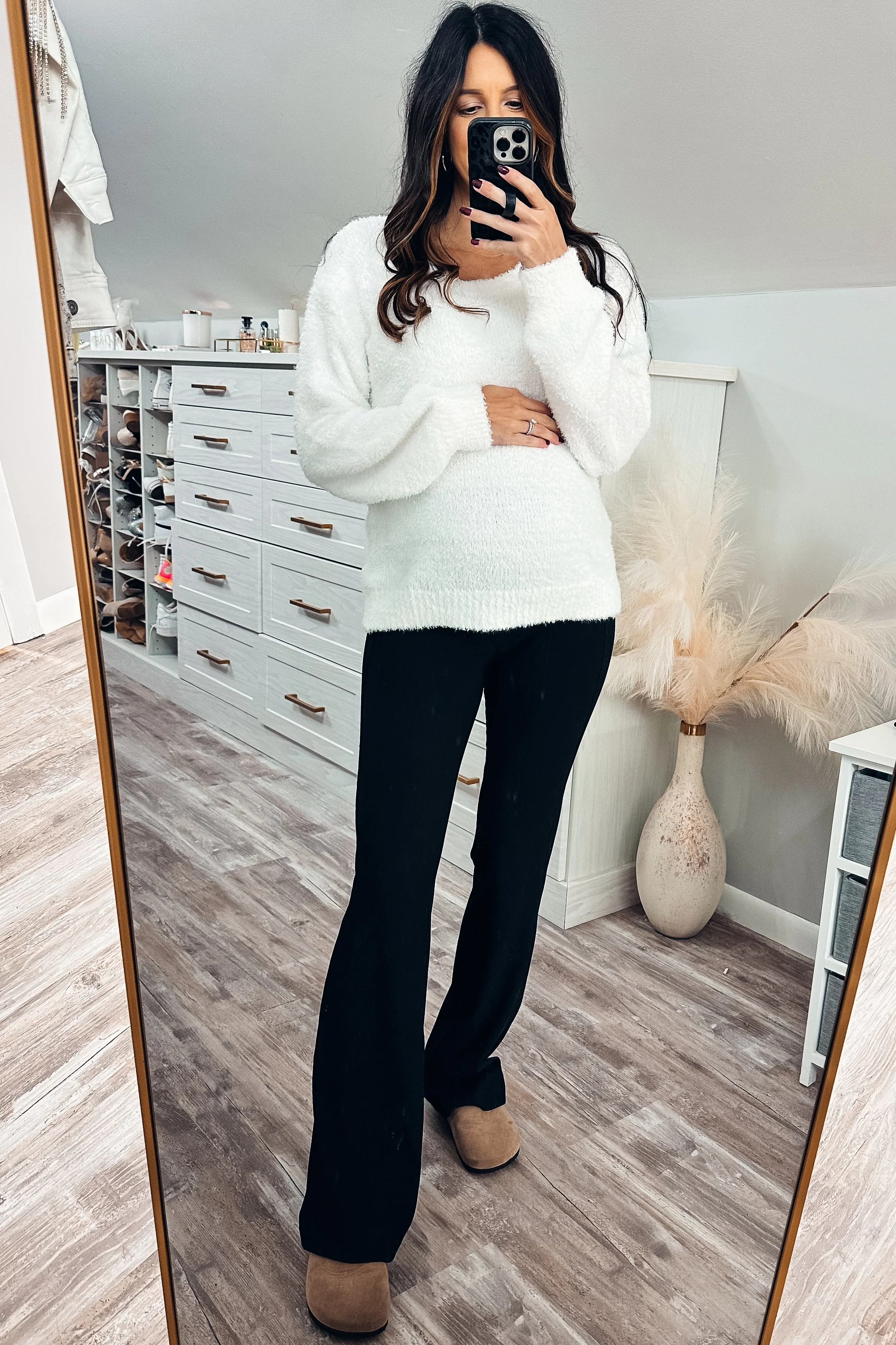 Black Ribbed Maternity Flared Leggings - Image 5