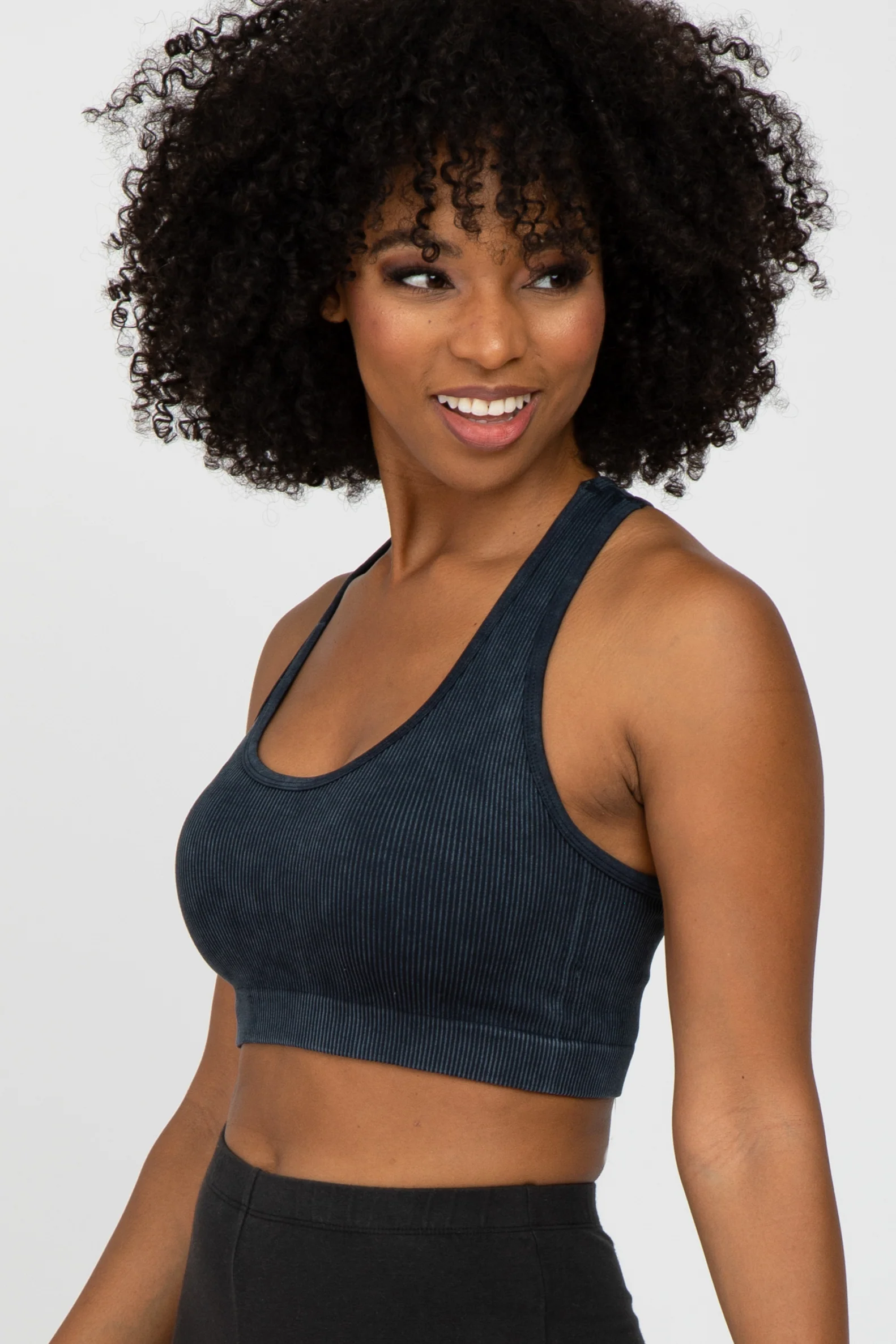 Black Ribbed Racerback Sports Bra - Image 3
