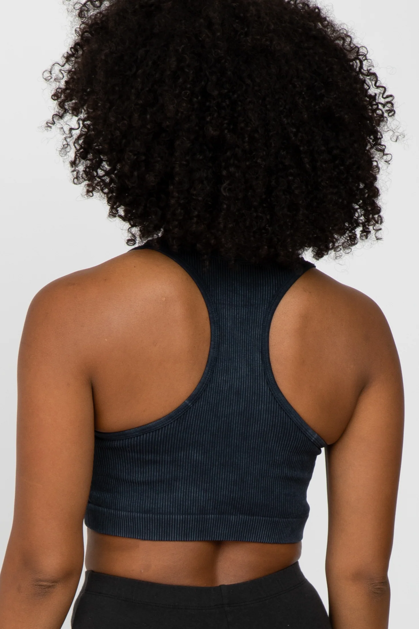 Black Ribbed Racerback Sports Bra - Image 4