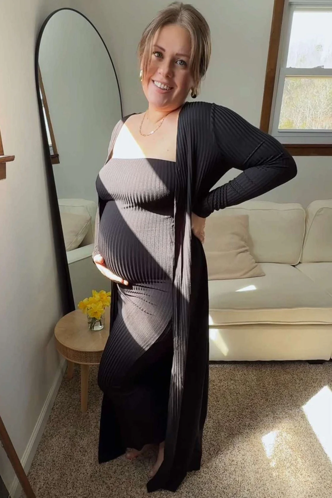 Black Ribbed Sleeveless Dress Cardigan Maternity Set - Image 13
