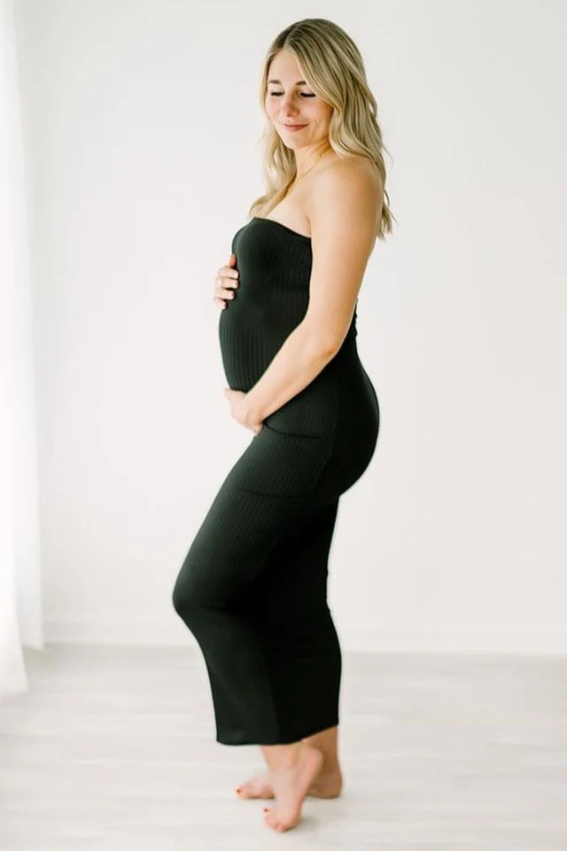 Black Ribbed Sleeveless Dress Cardigan Maternity Set - Image 7