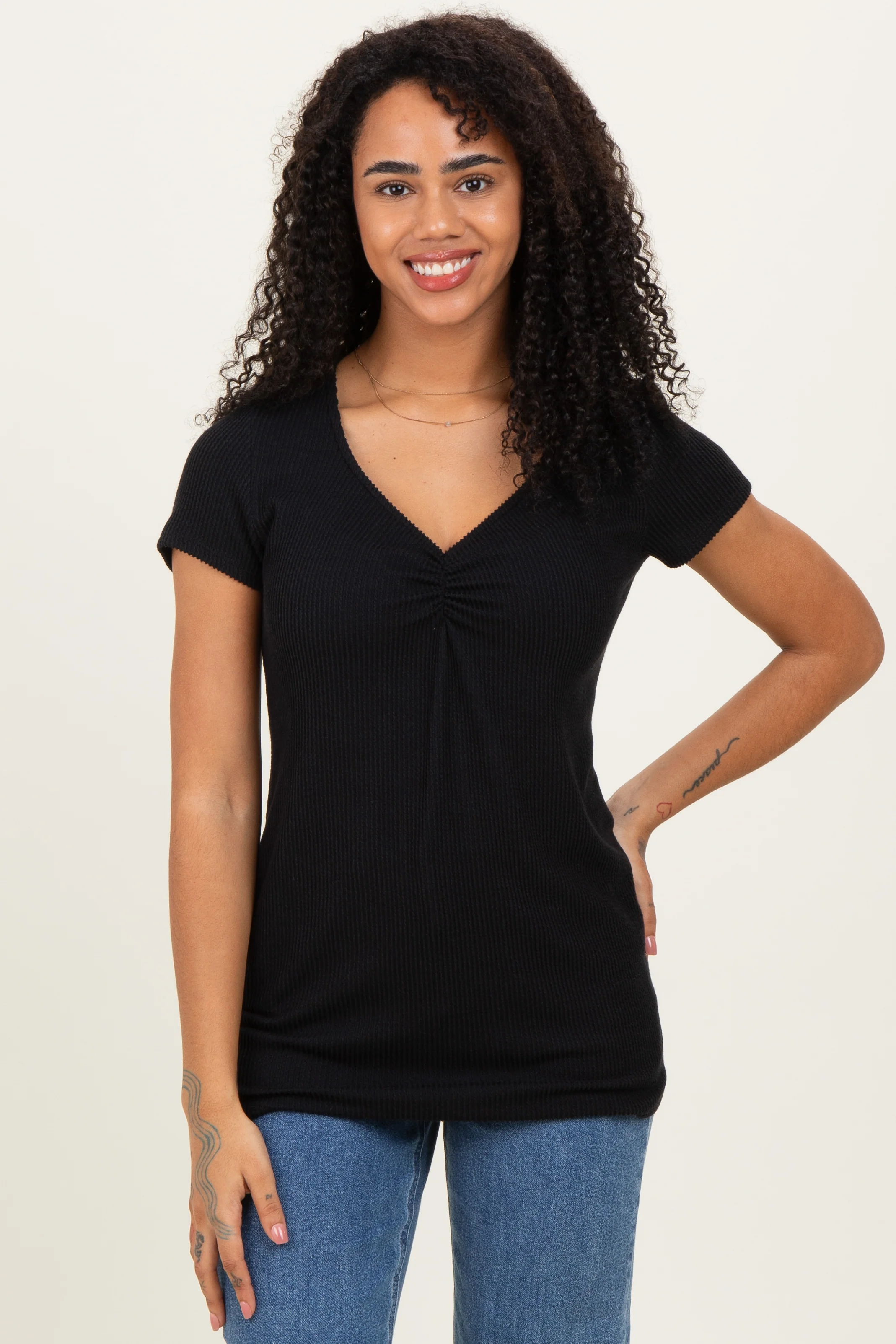Black Ribbed Sweetheart-Neckline Maternity Top - Image 5