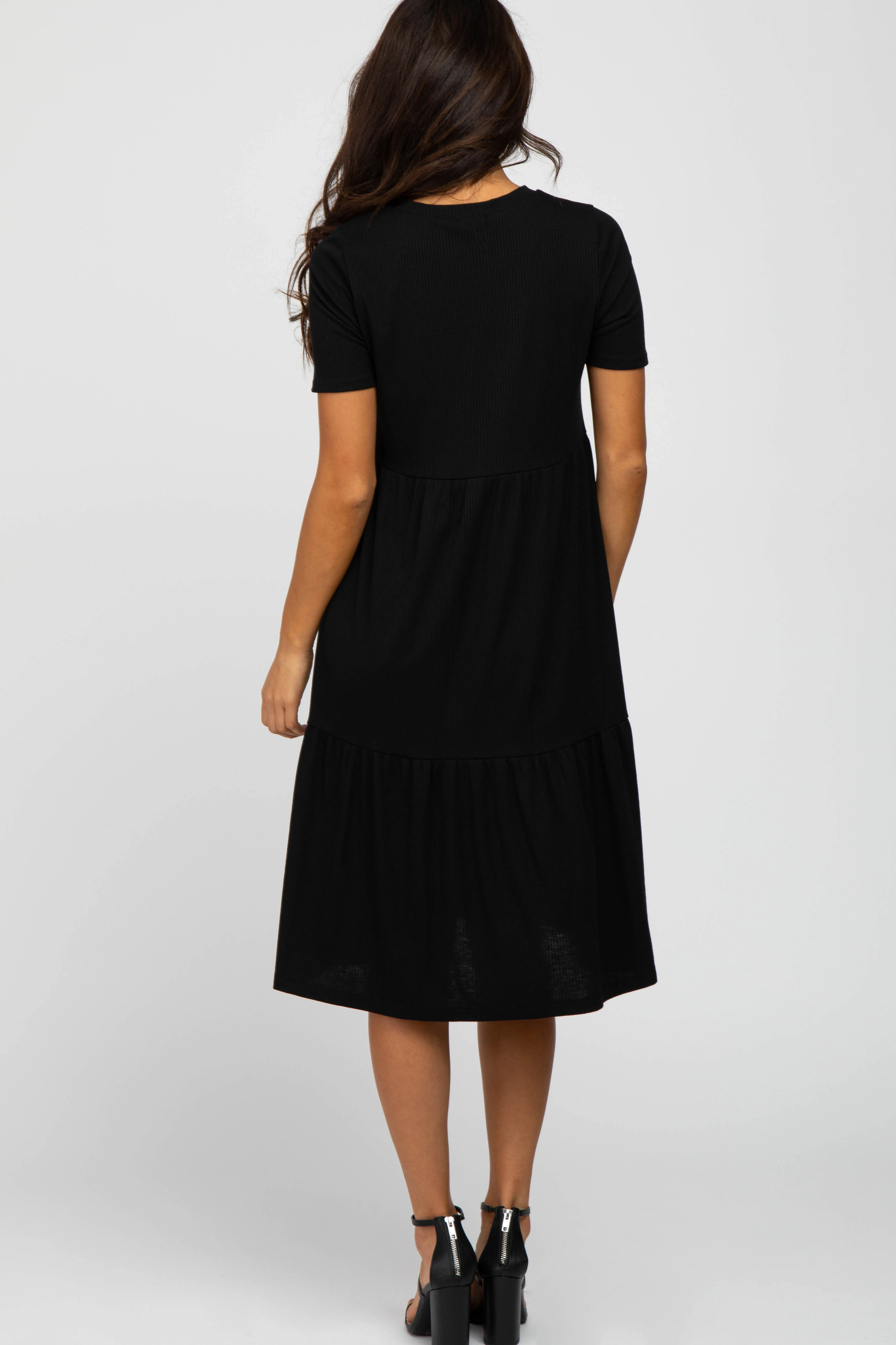 Black Ribbed Tiered Dress - Image 4