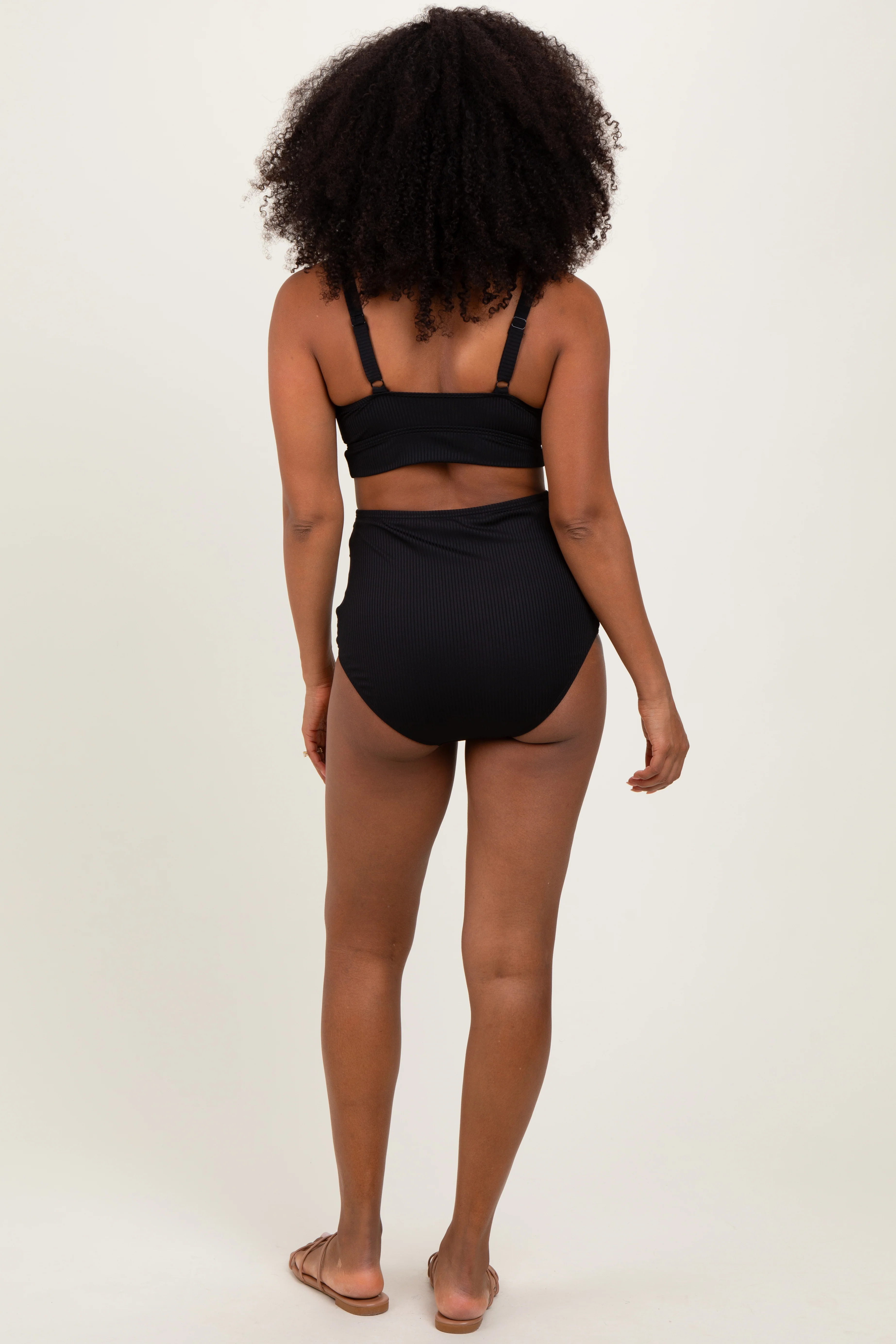 Black Ribbed Twist Cutout Front Swim Set - Image 4