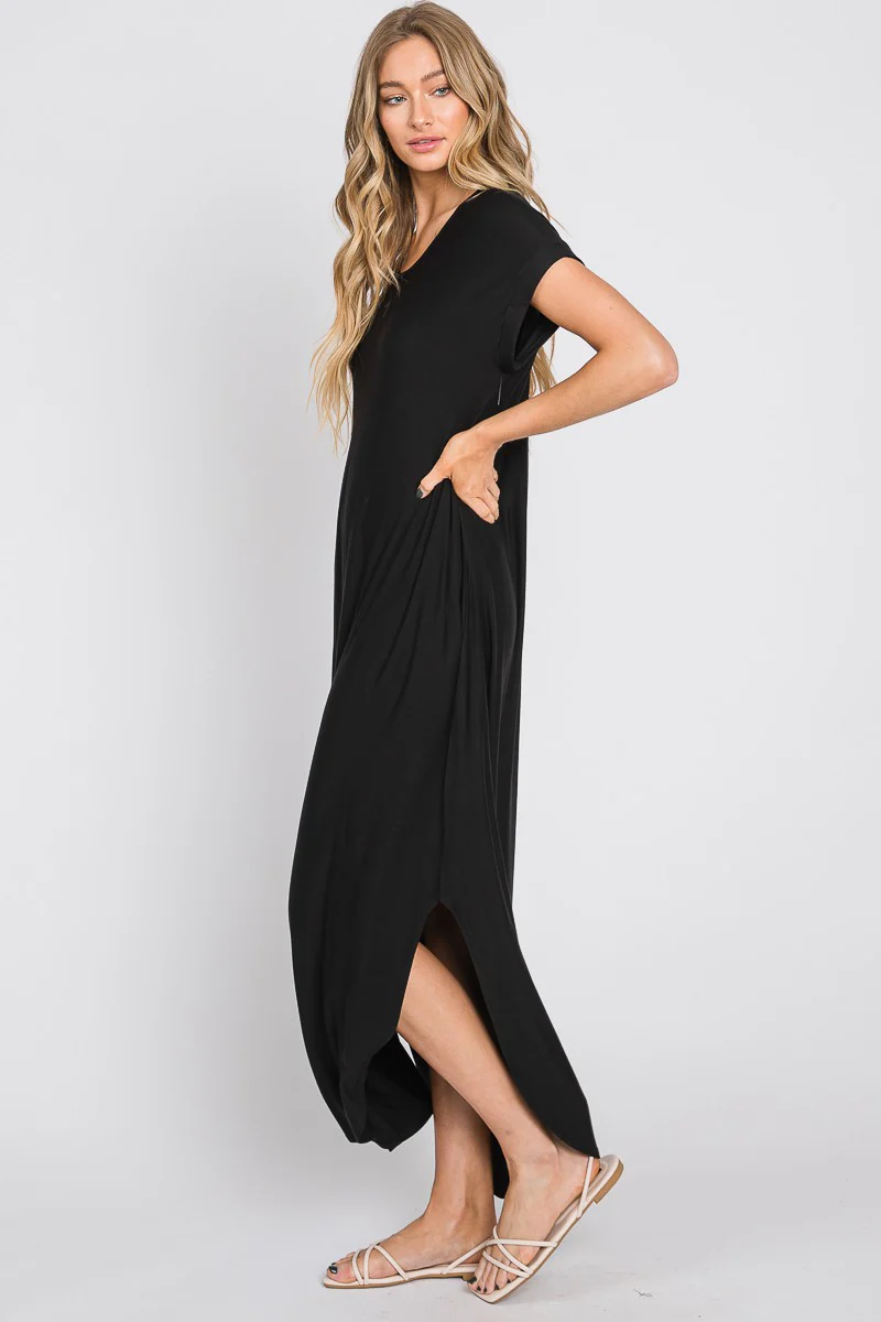 Black Round Hem Side Slit Maxi Dress - Image 3