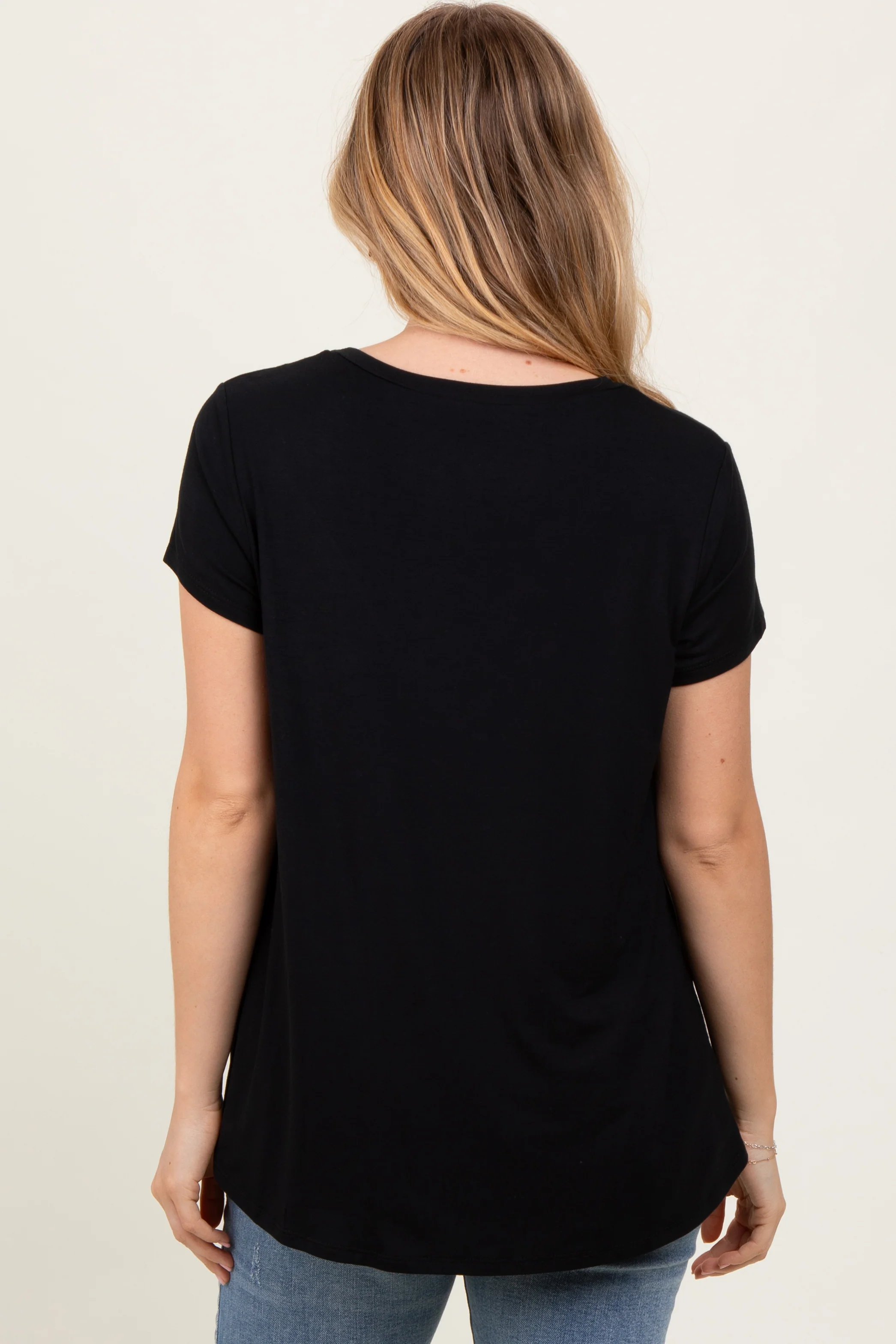 Black Round Neck Nursing Pocket T-Shirt - Image 4