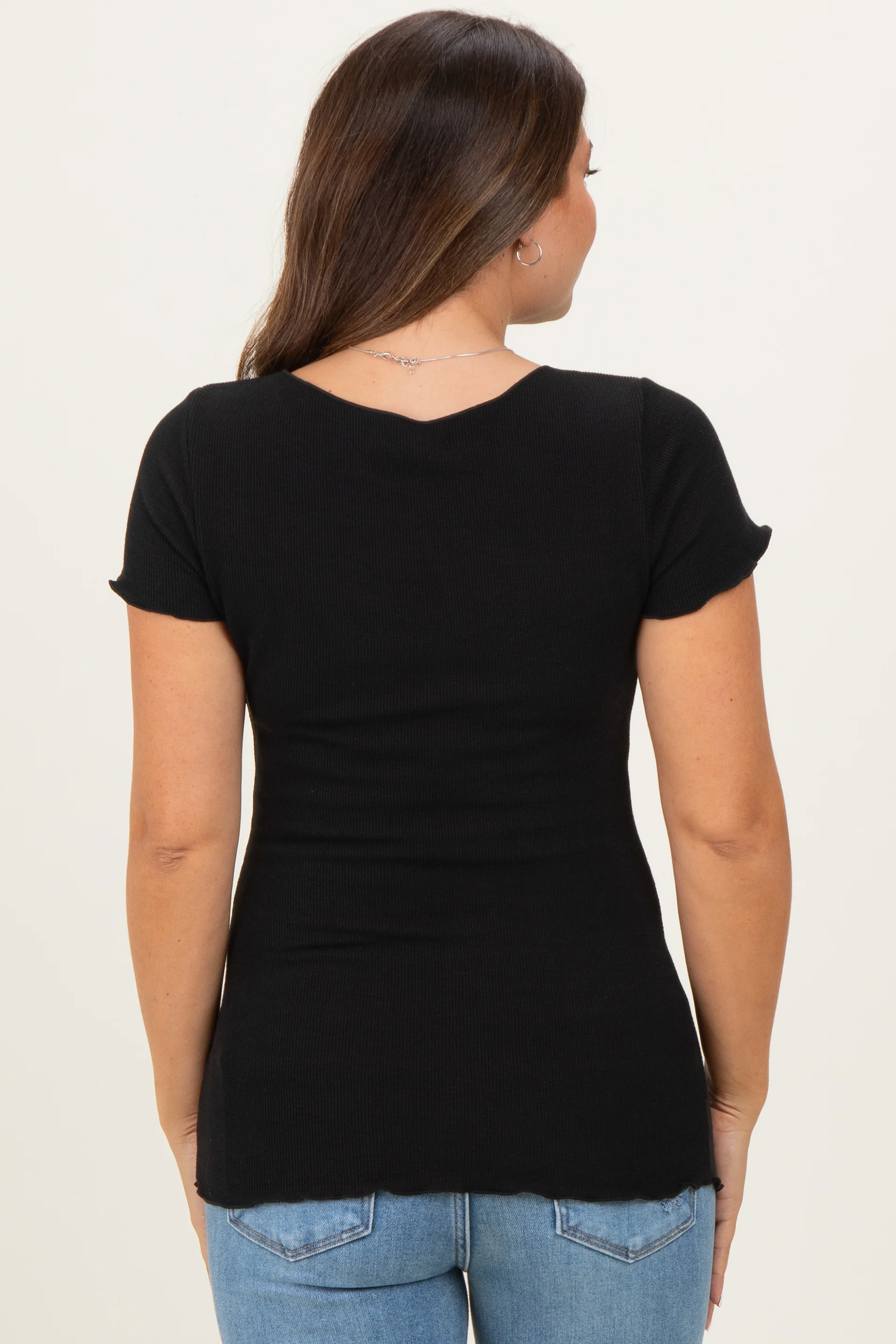 Black Ruffle Edge Short Sleeve Maternity Top - Image 4