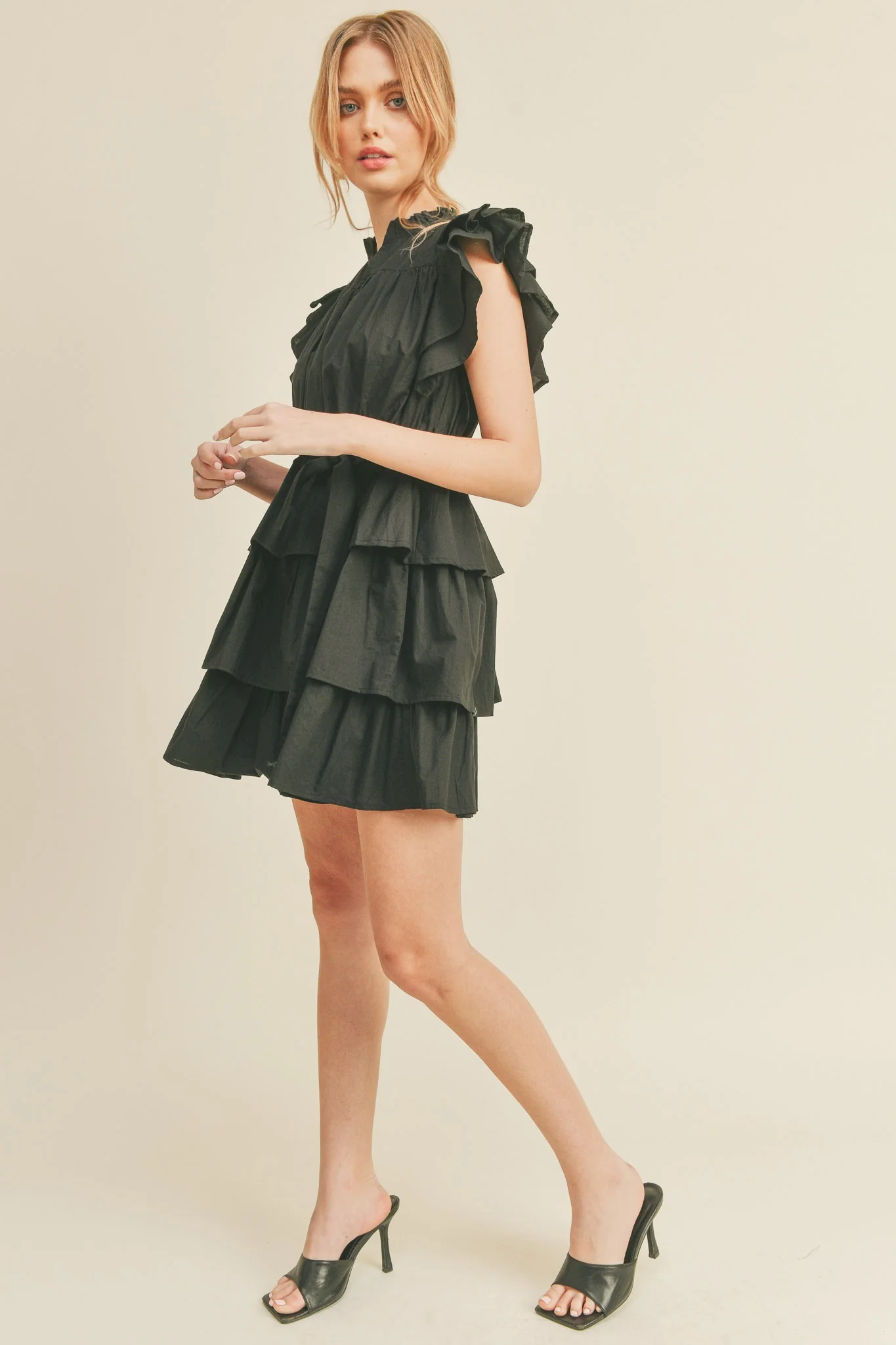 Black Ruffle Tiered Mini Dress - Image 4