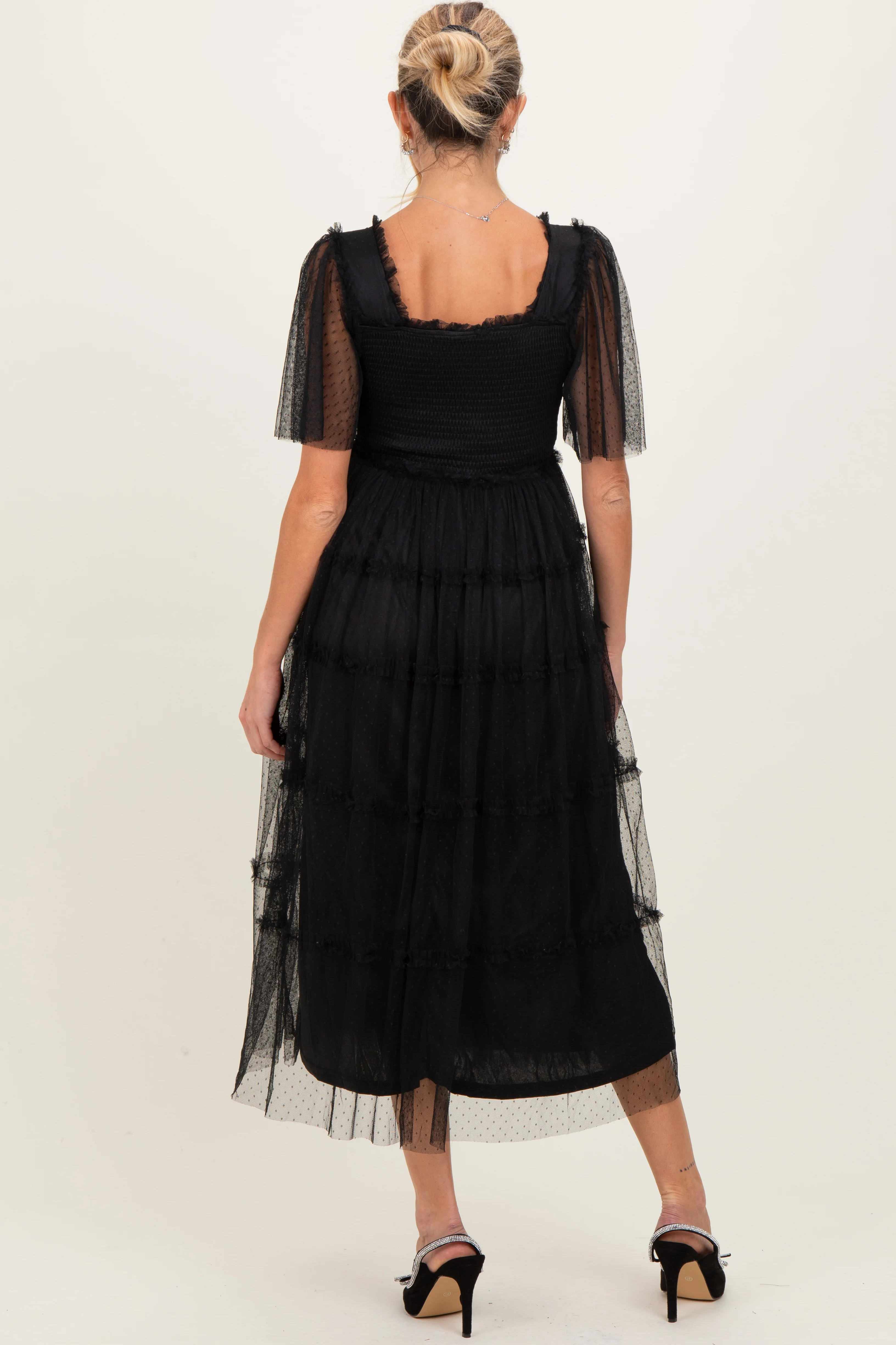 Black Ruffled Mesh Maternity Maxi Dress - Image 4