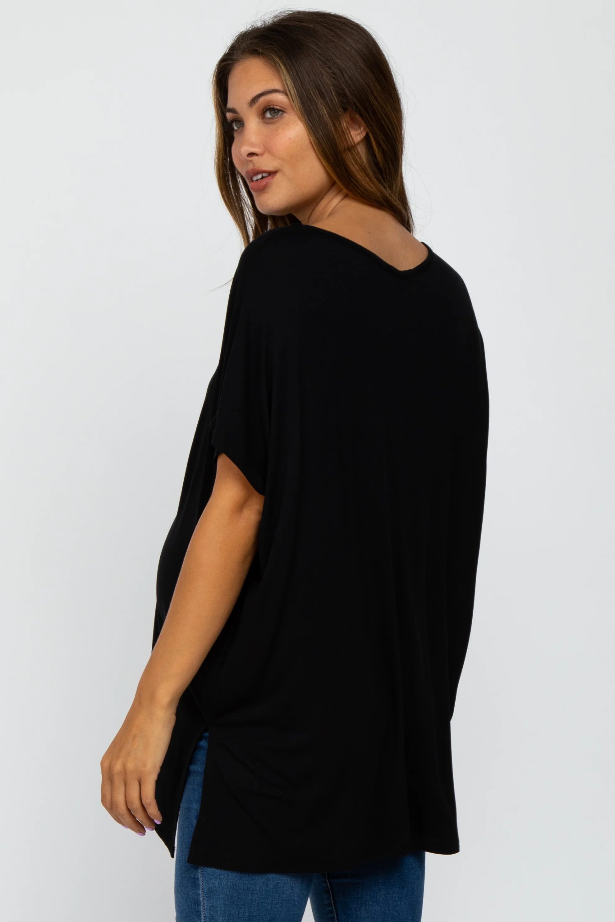 Black Short Sleeve Boatneck Maternity Top - Image 3