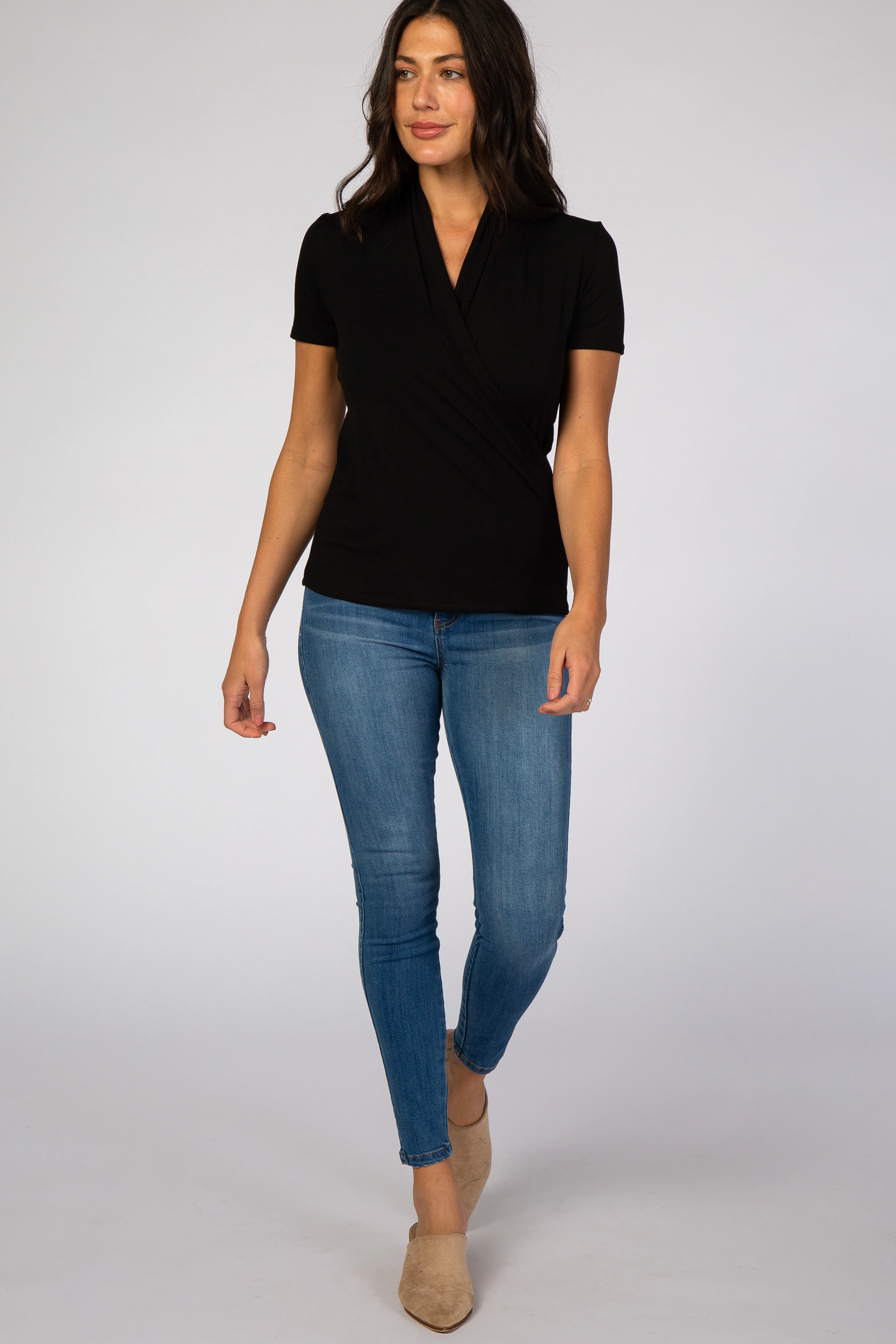 Black Short Sleeve Wrap Front Nursing Top - Image 5