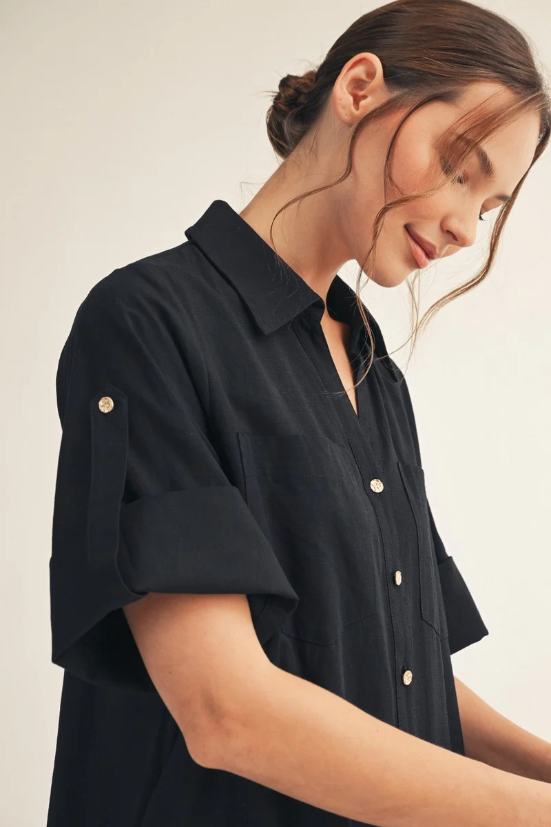 Black Side Slit Button Down Midi Dress - Image 3