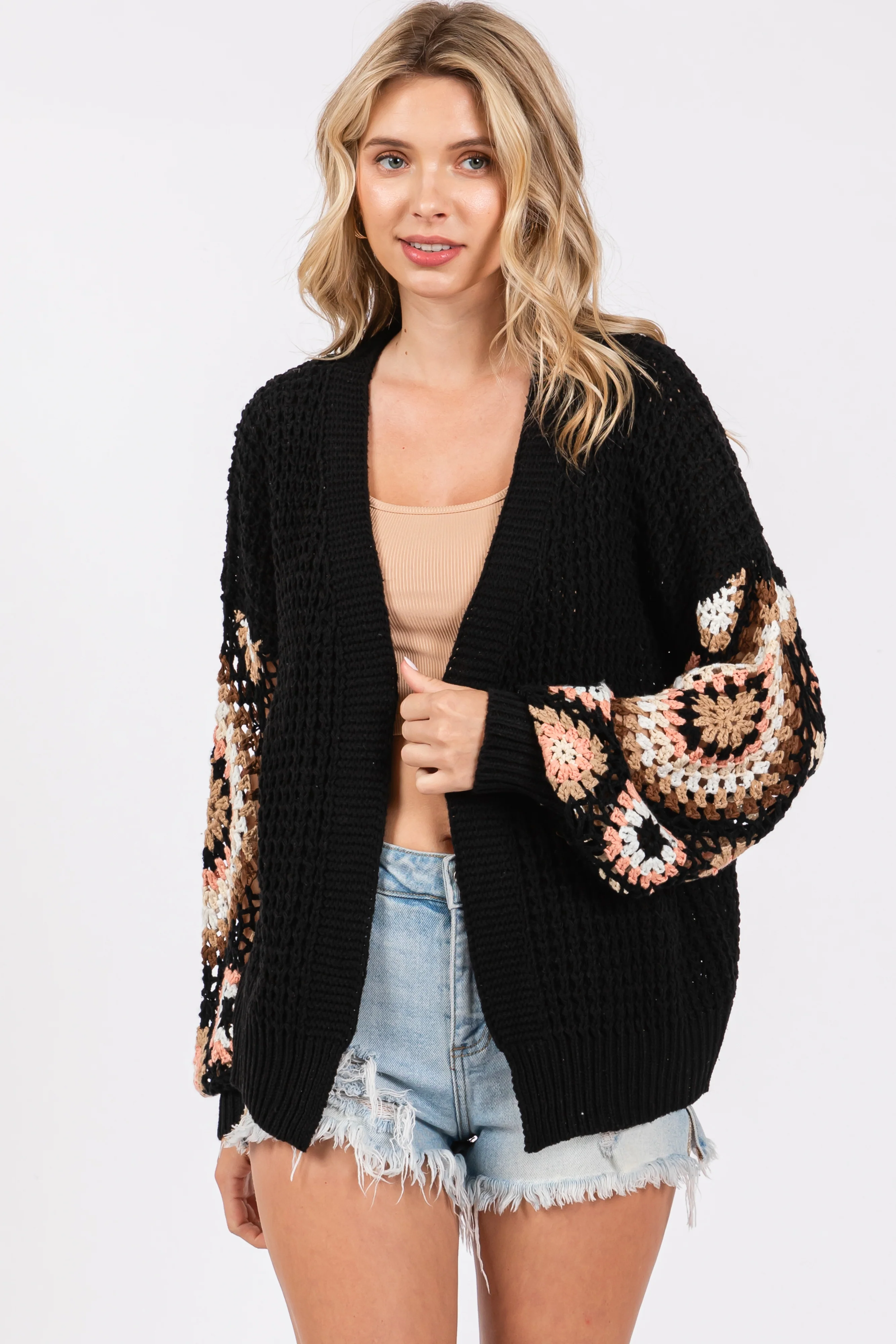 Black Sleeve Crochet Maternity Cardigan - Image 5
