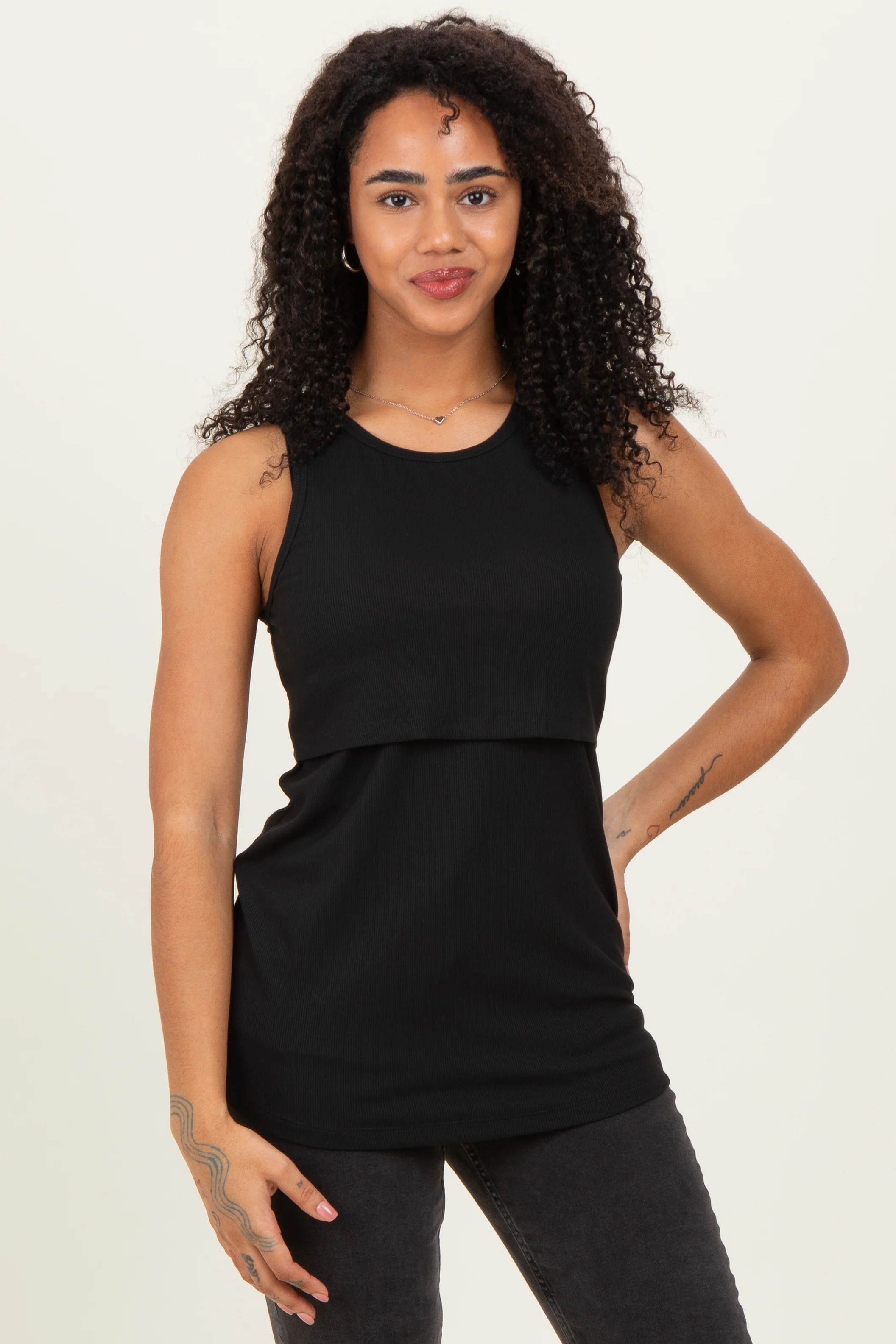 Black Sleeveless Maternity Nursing Tank Top - Image 6