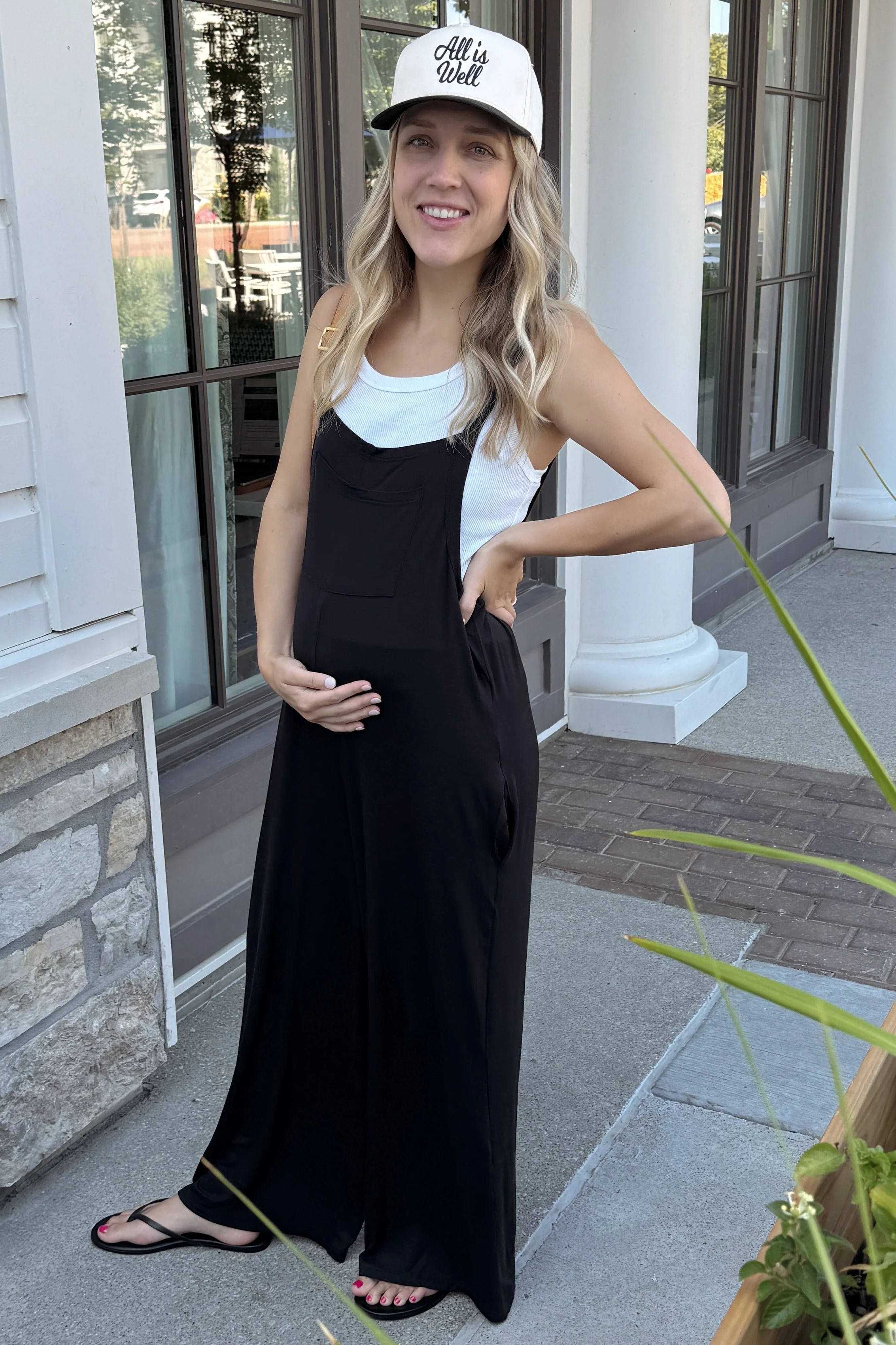 Black Sleeveless Pocketed Wide Leg Maternity Jumpsuit - Image 16