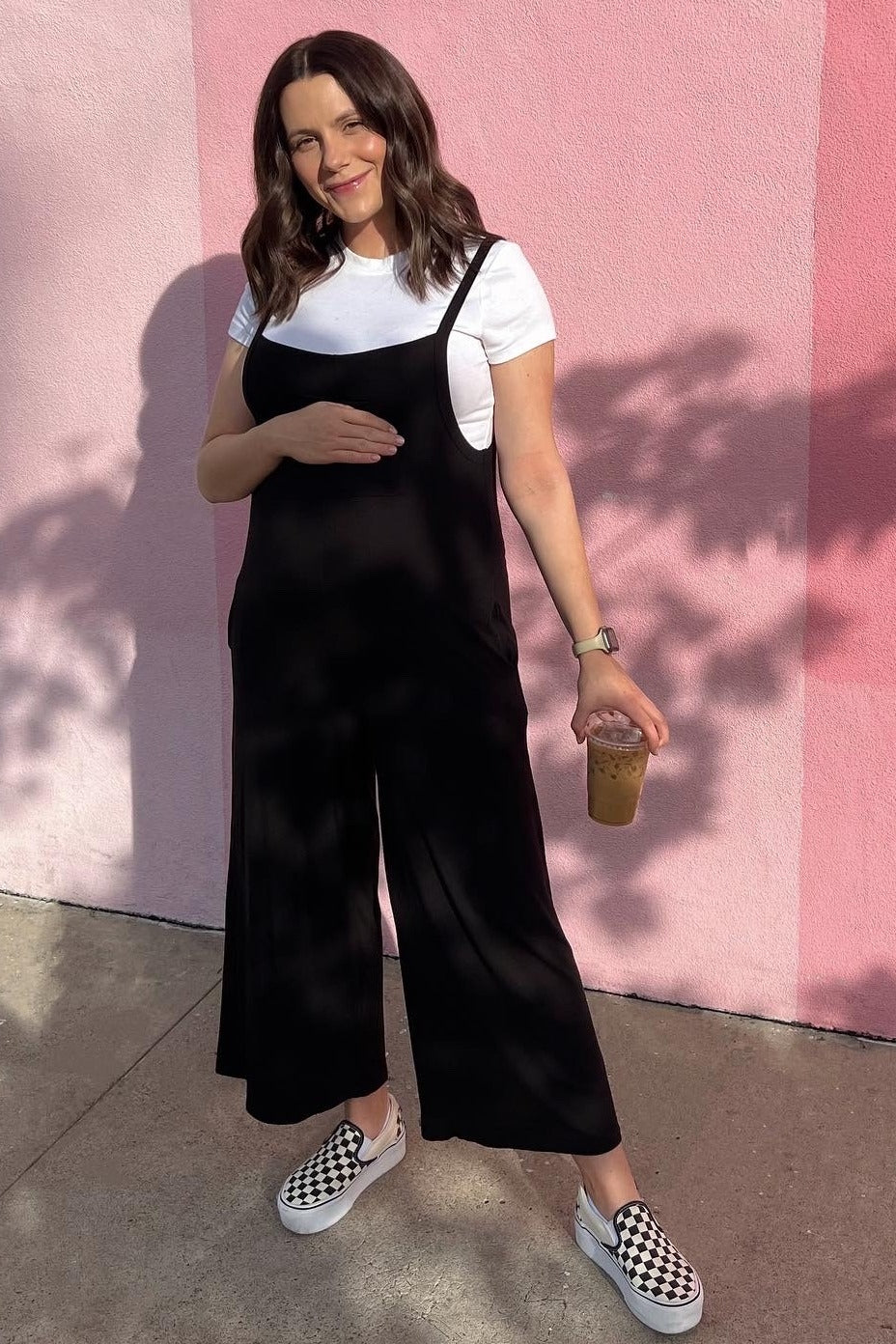Black Sleeveless Pocketed Wide Leg Maternity Jumpsuit - Image 6