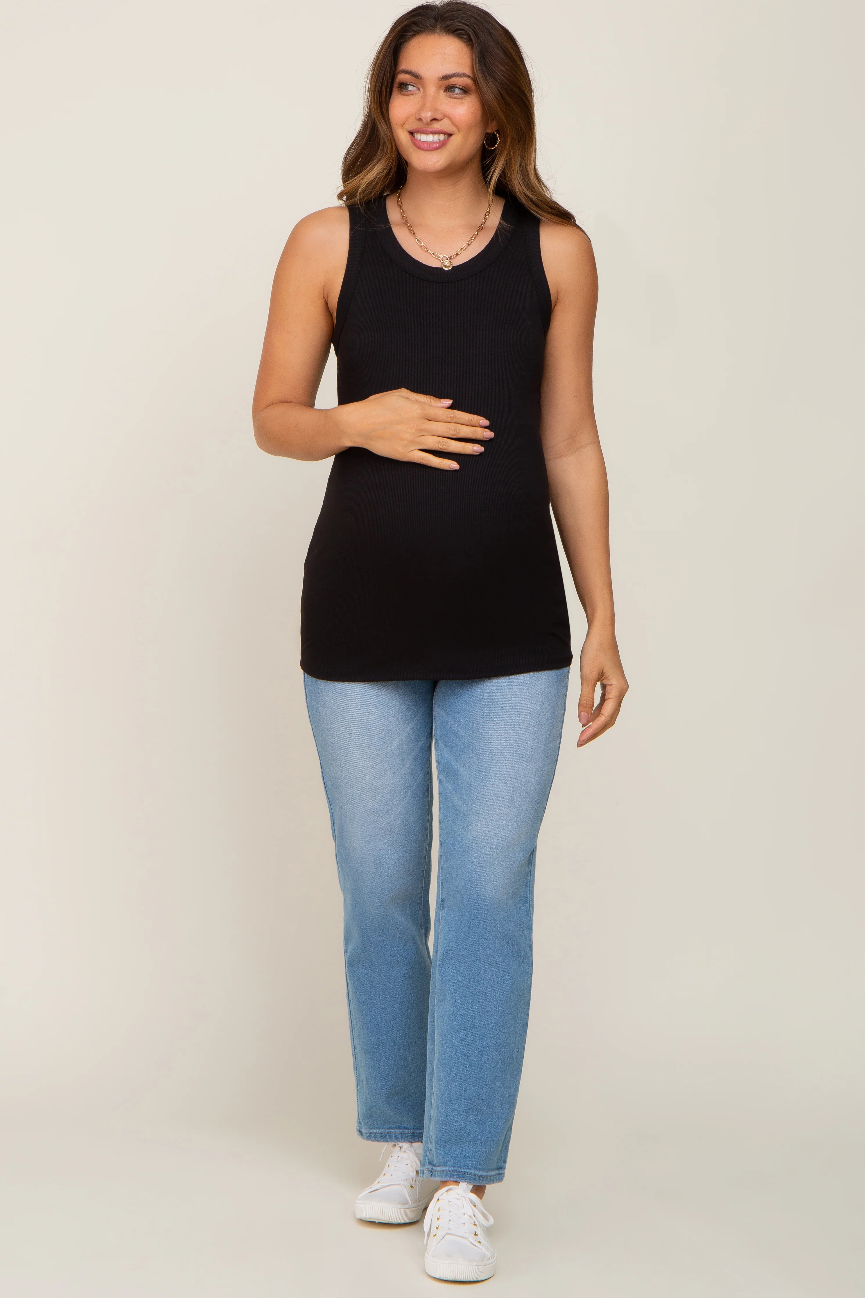 Black Sleeveless Ribbed Maternity Top - Image 4