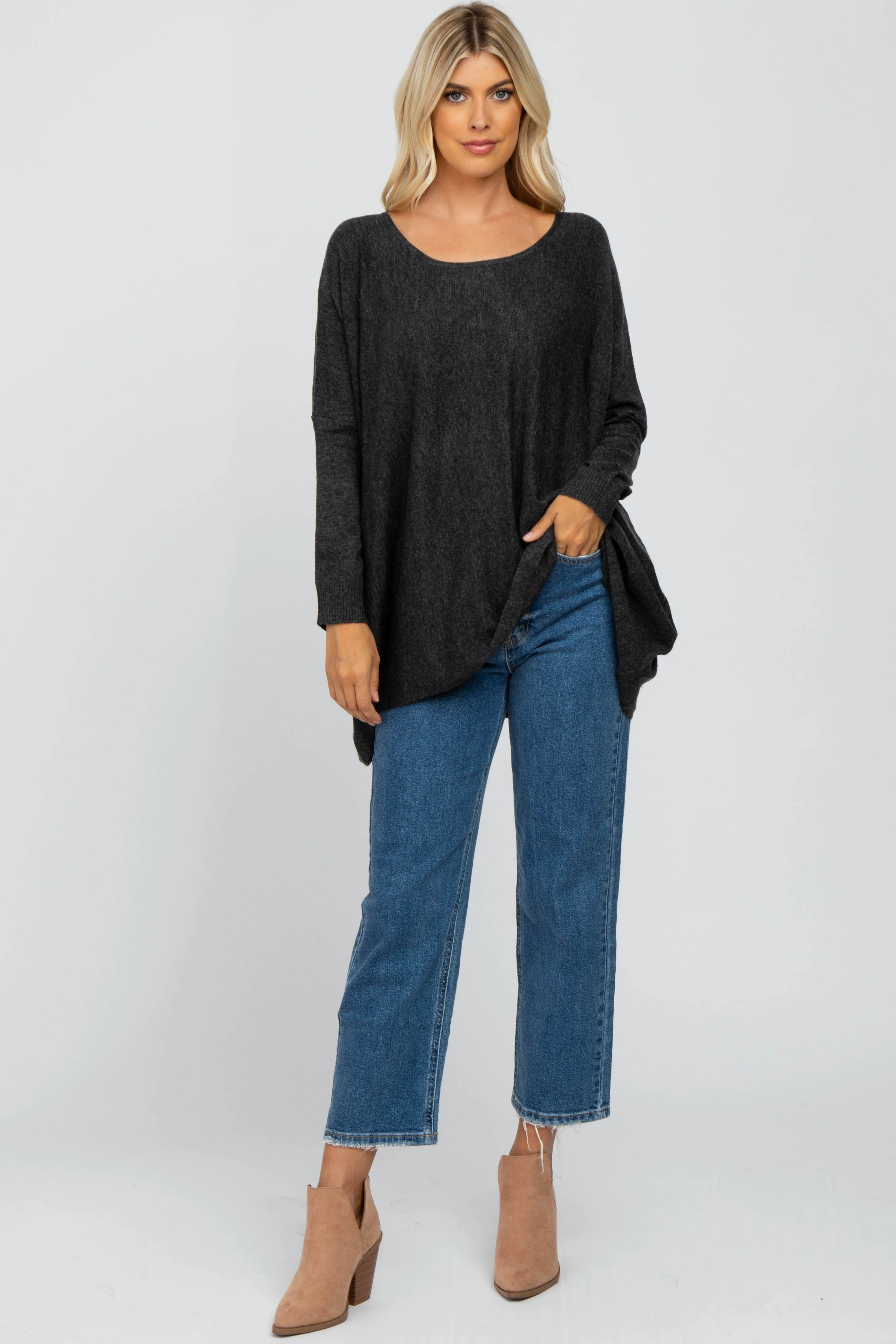 Black Soft Knit Dolman Sleeve Sweater - Image 4