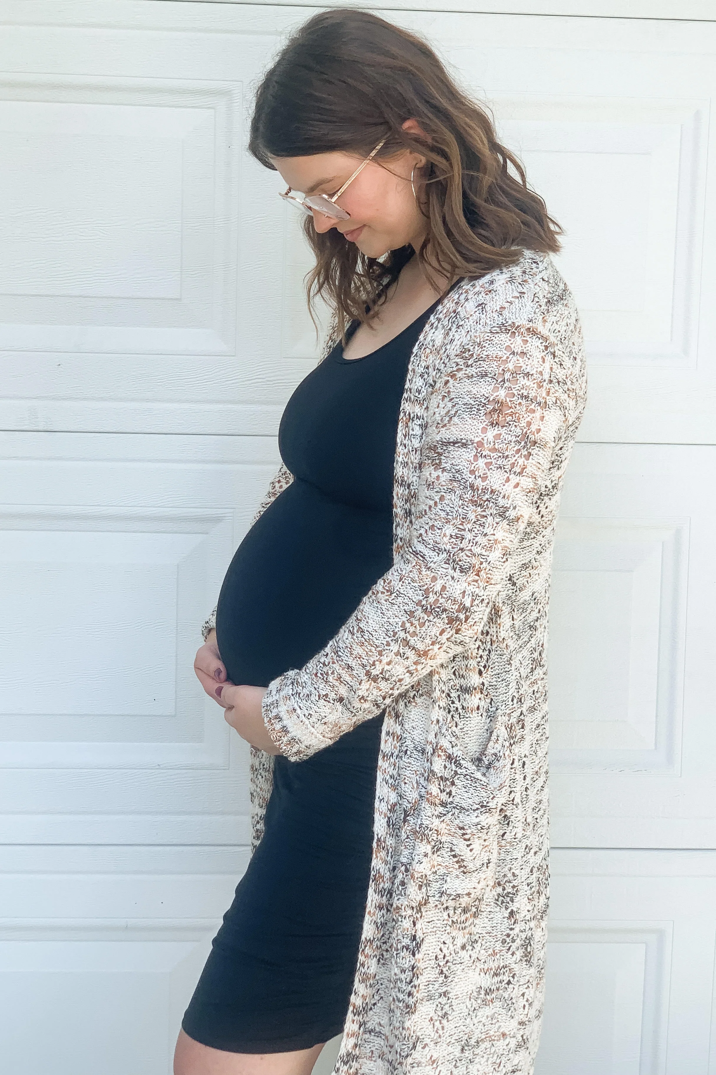 Black Solid Ruched Fitted Maternity Bodycon Midi Dress - Image 6