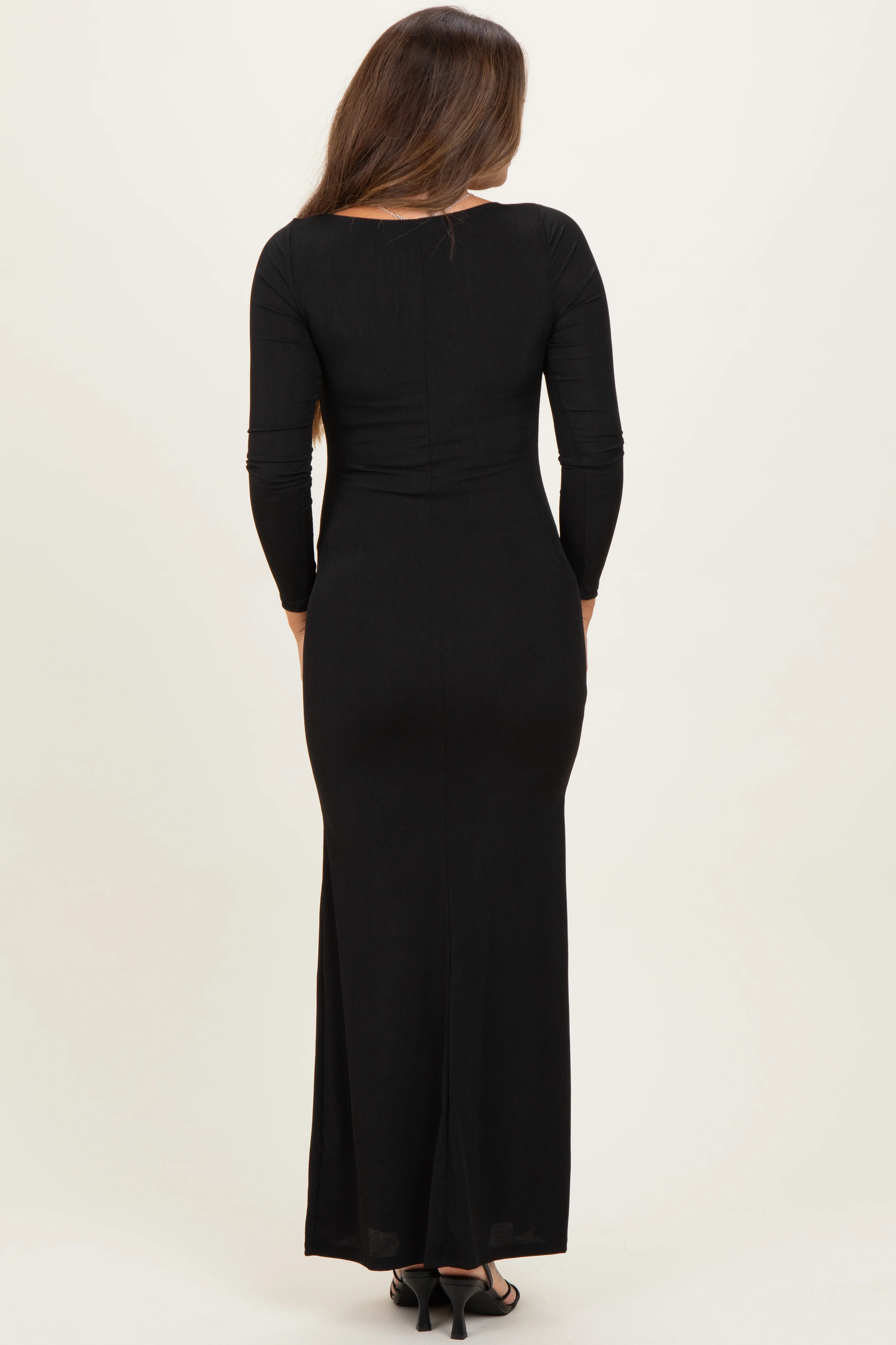 Black Square Neck Long Sleeve Maternity Maxi Dress - Image 3