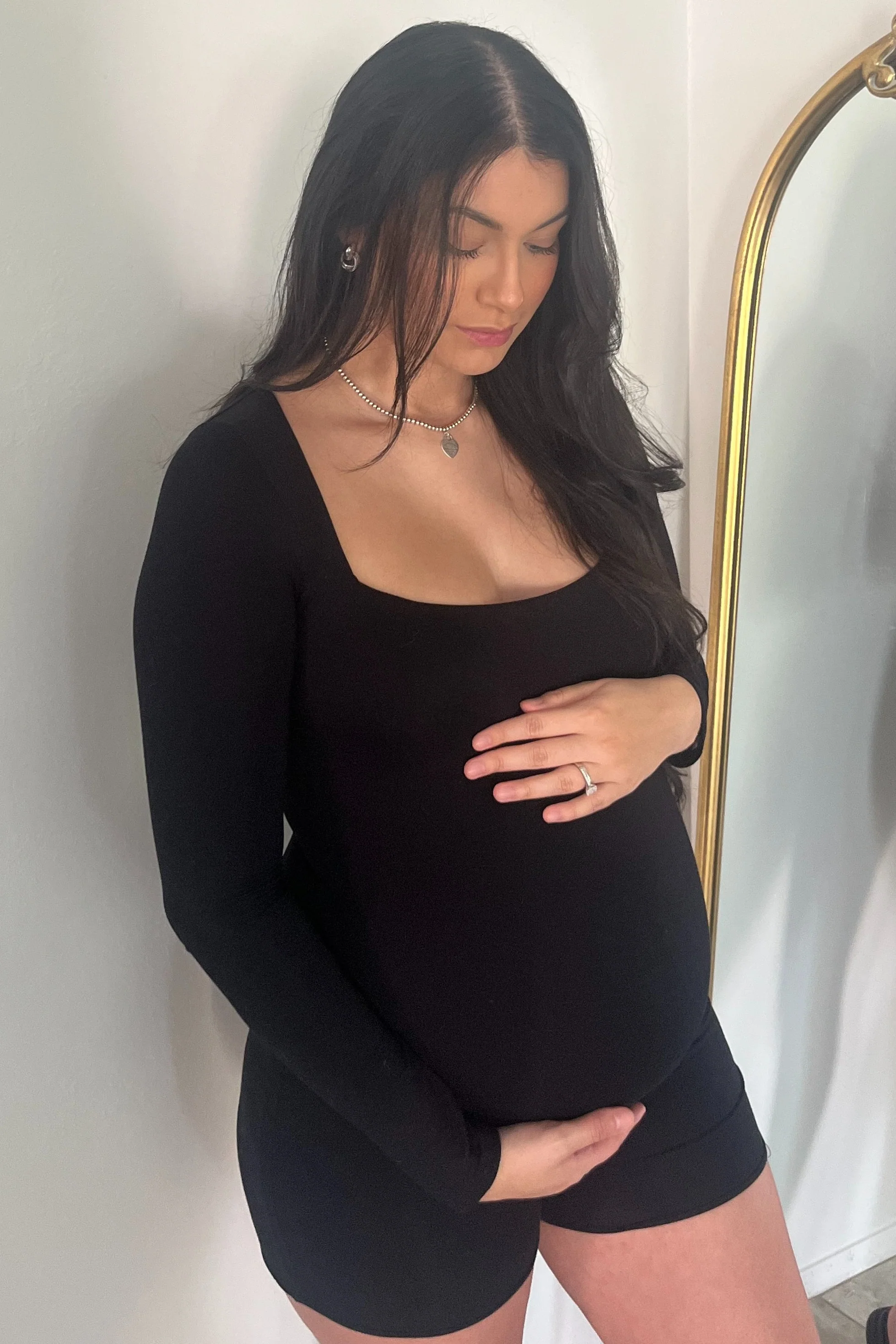 Black Square Neck Long Sleeve Maternity Romper - Image 14