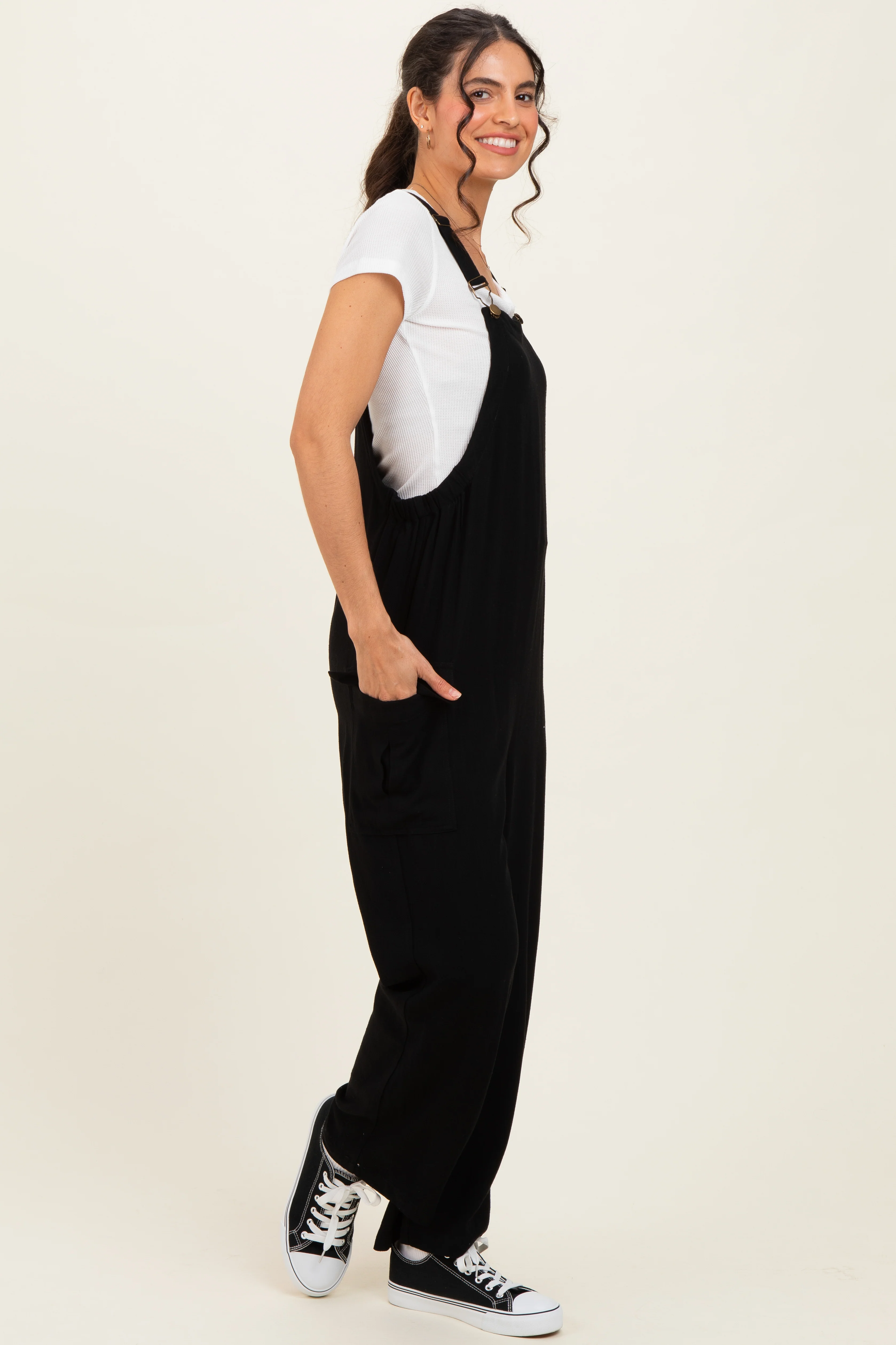Black Straight Leg Adjustable Overalls - Image 3