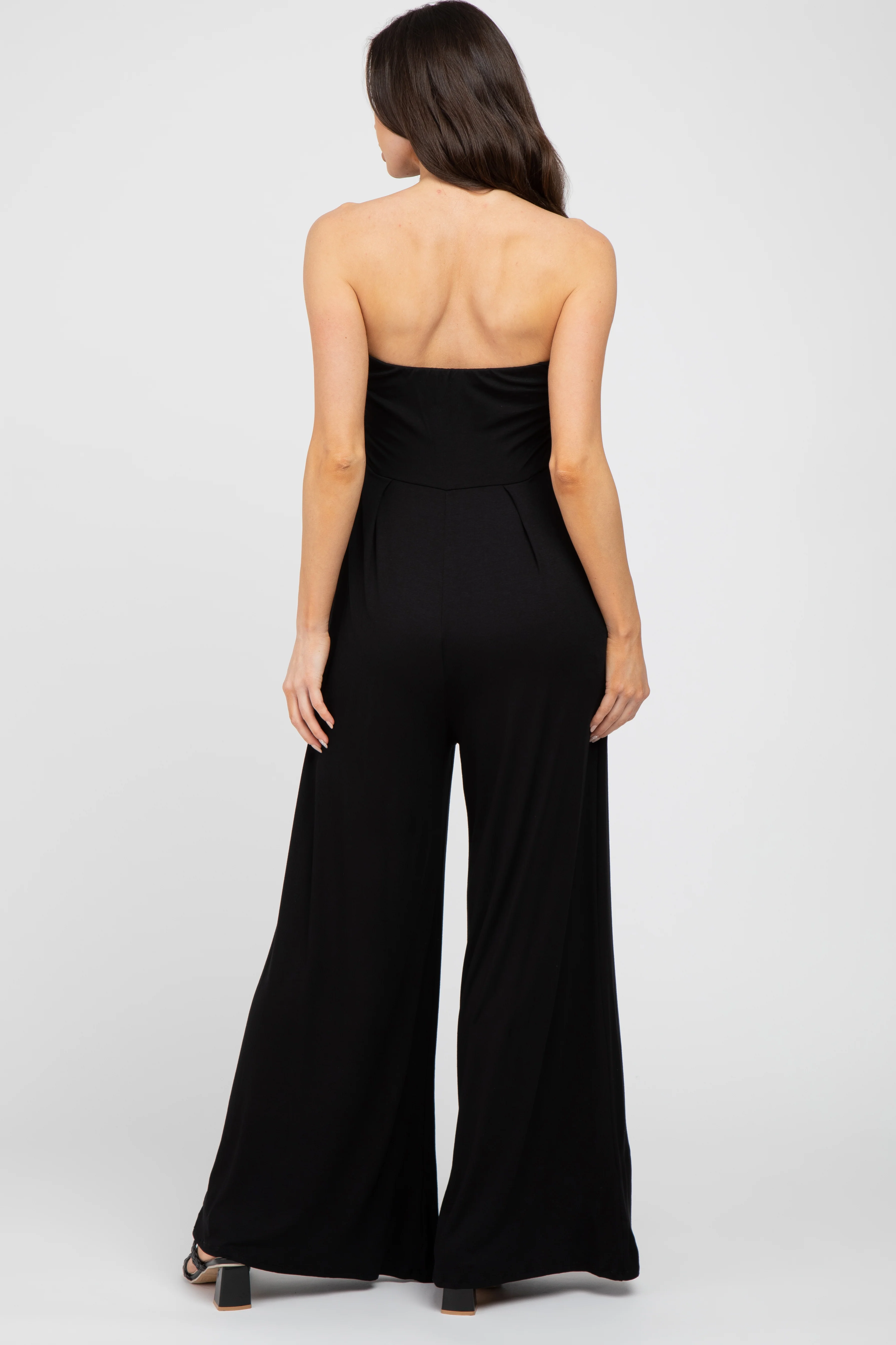 Black Strapless Wide Leg Maternity Jumpsuit - Image 3