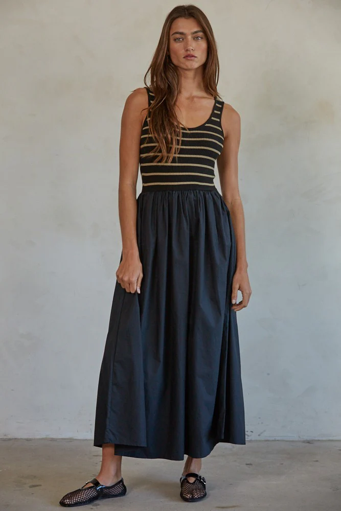 Black Striped Contrast Knit Sleeveless Maternity Maxi - Image 3
