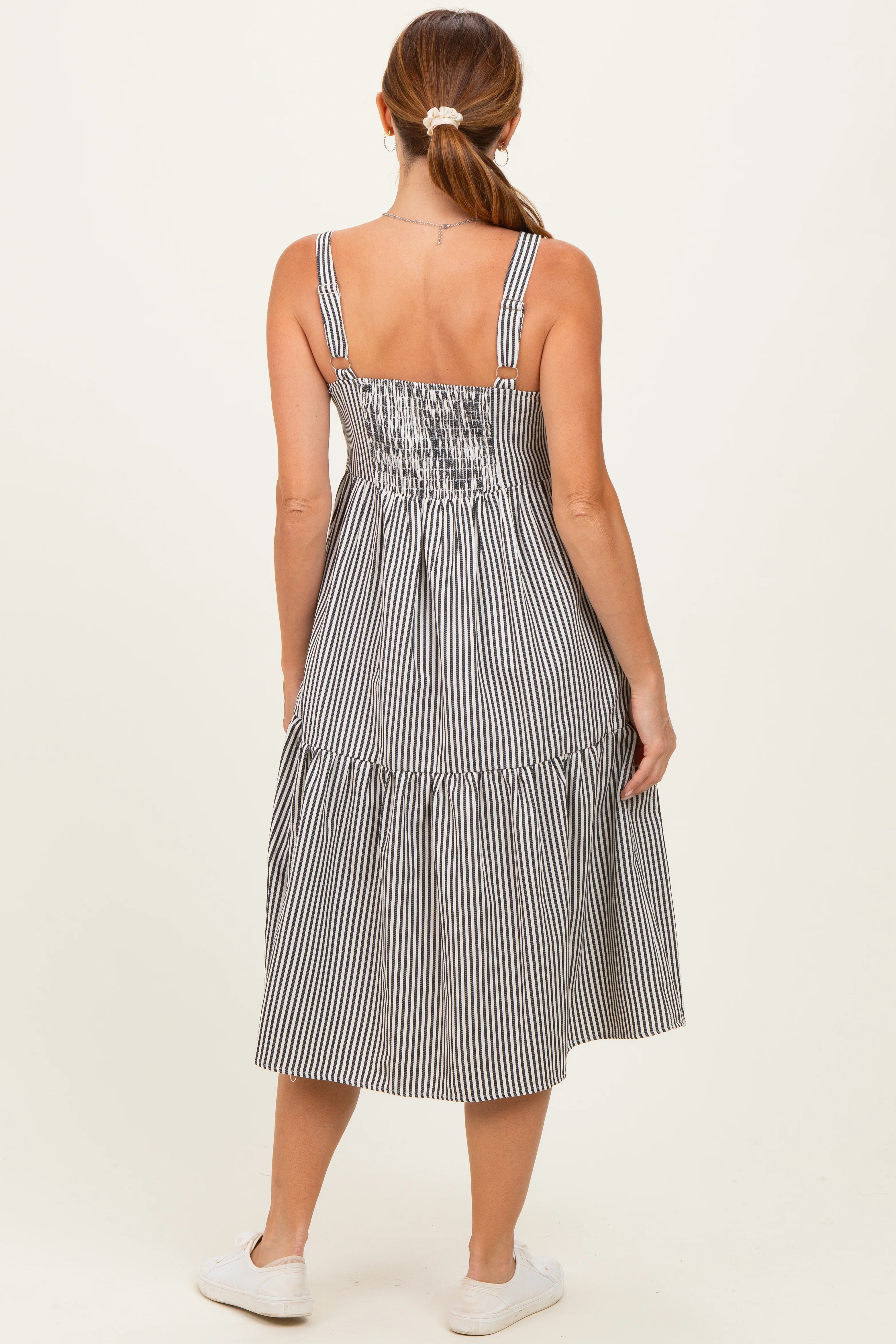 Black Striped Tiered Overall Dress - Image 3