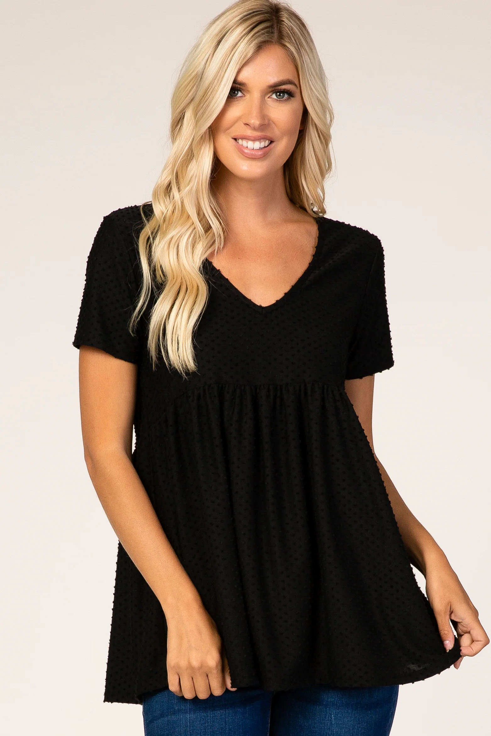 Black Textured Babydoll Maternity Blouse - Image 5