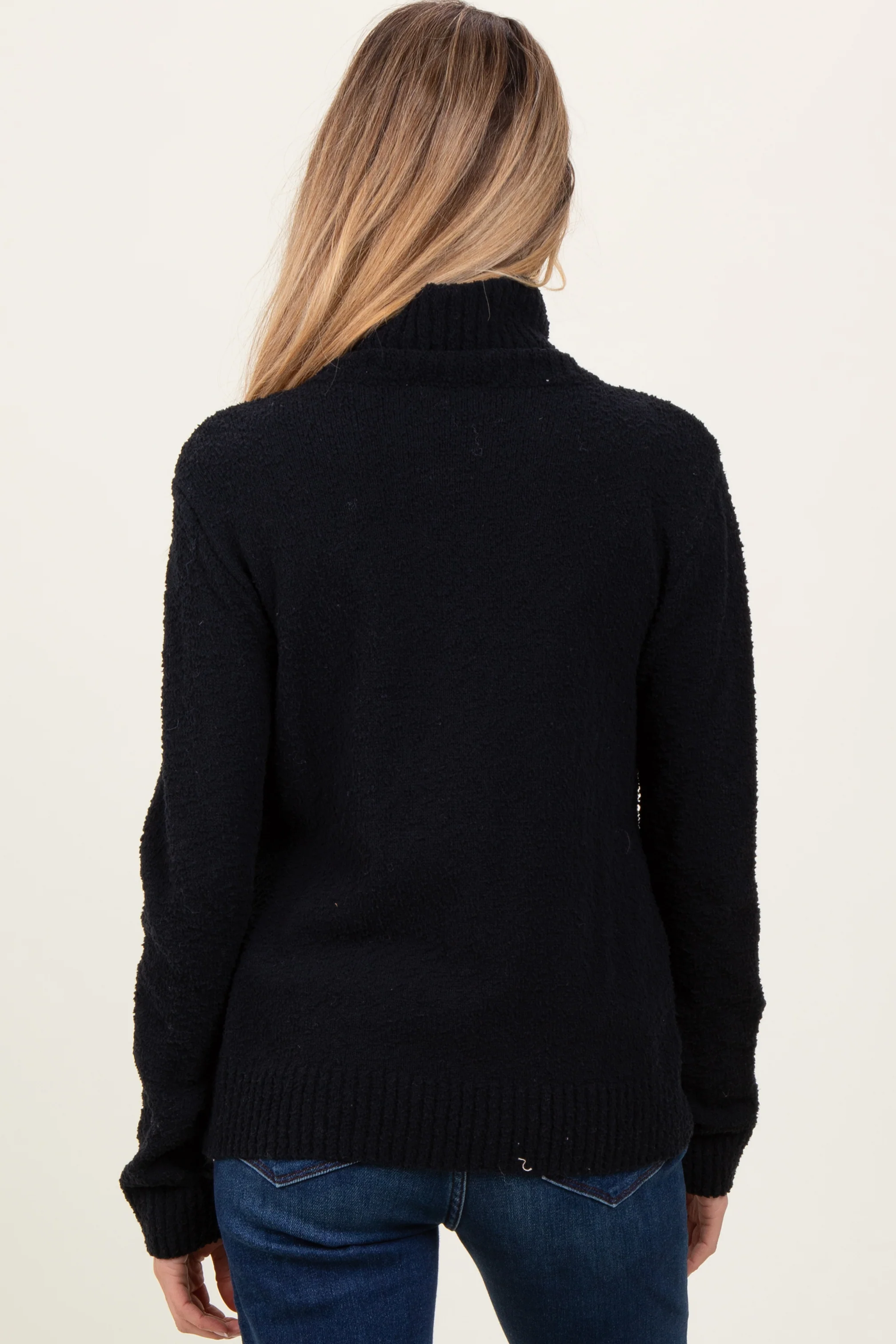 Black Turtleneck Chenille Knit Maternity Sweater - Image 4