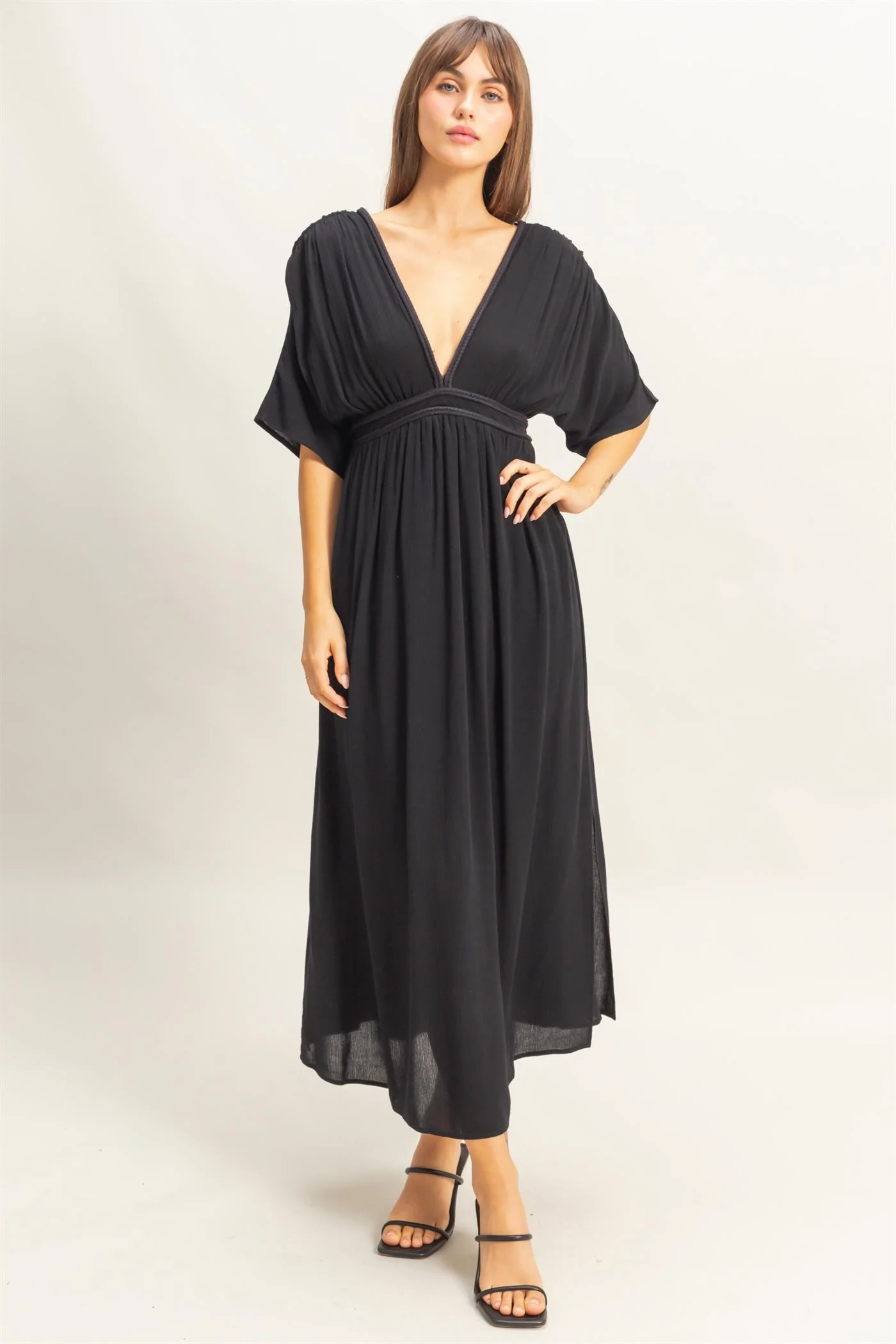 Black V-Neck Braid Detail Maternity Maxi Dress - Image 5