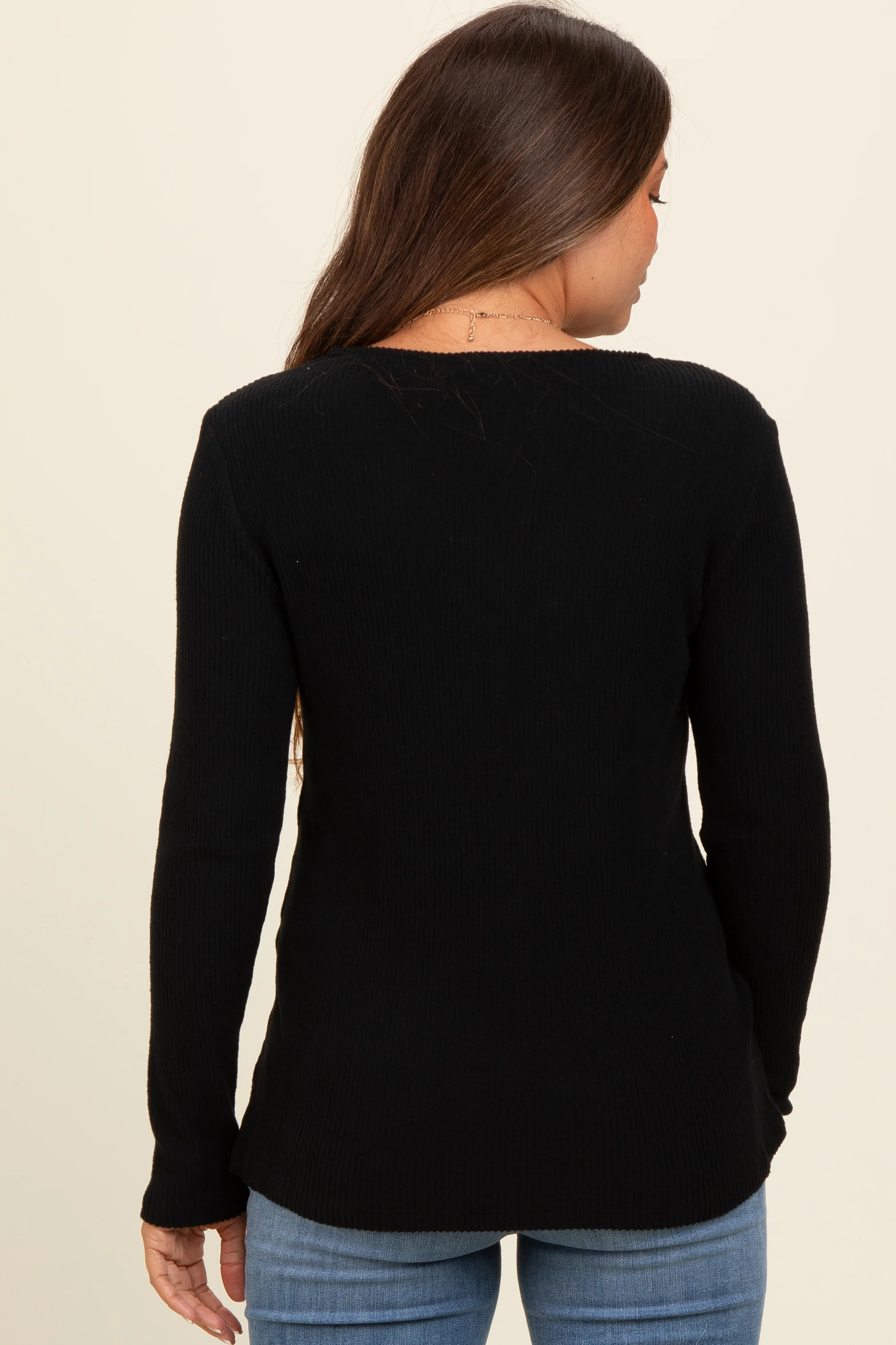Black V-Neck Long Sleeve Maternity Top - Image 3