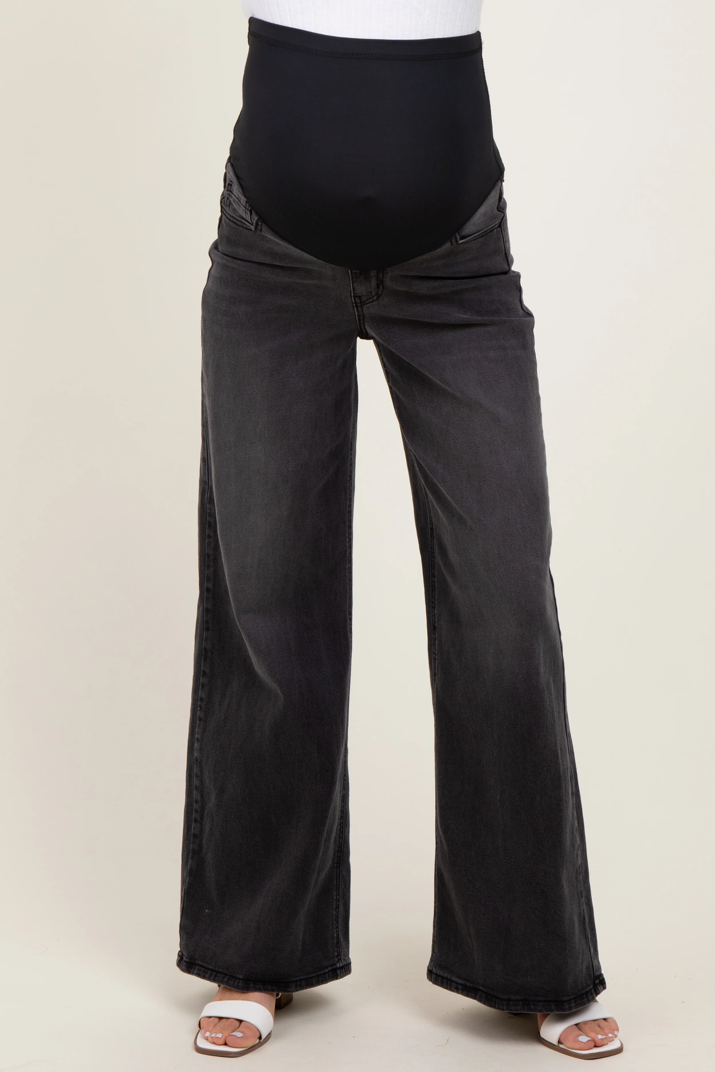 Black Washed Baggy Wide Leg Maternity Jeans - Image 3